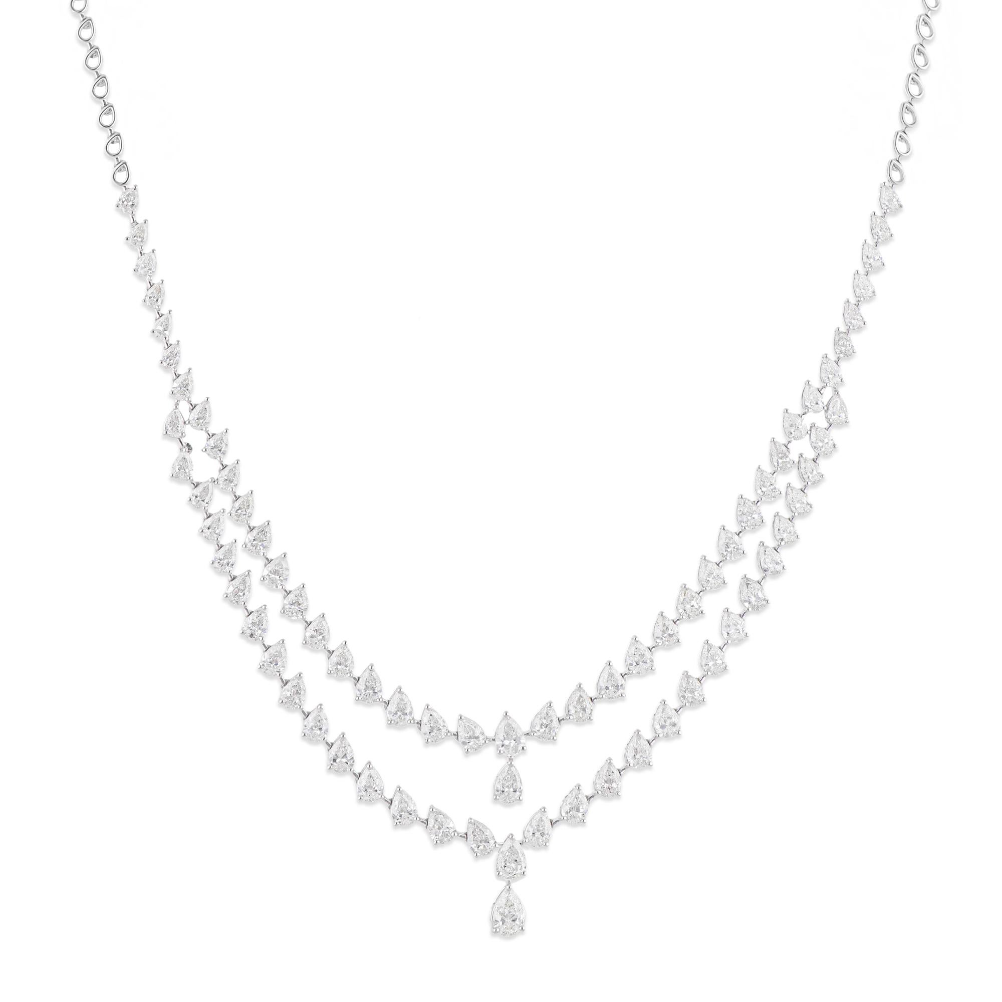 SI Clarity HI Color Pear Diamond Necklace 18 Karat White Gold Handmade Jewelry For Sale 1
