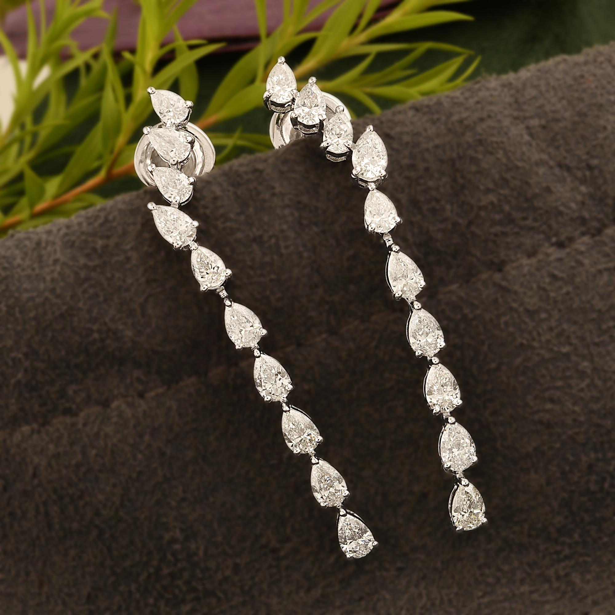 Modern SI Clarity HI Color Pear Diamond Stick Earrings 18 Karat White Gold Fine Jewelry For Sale