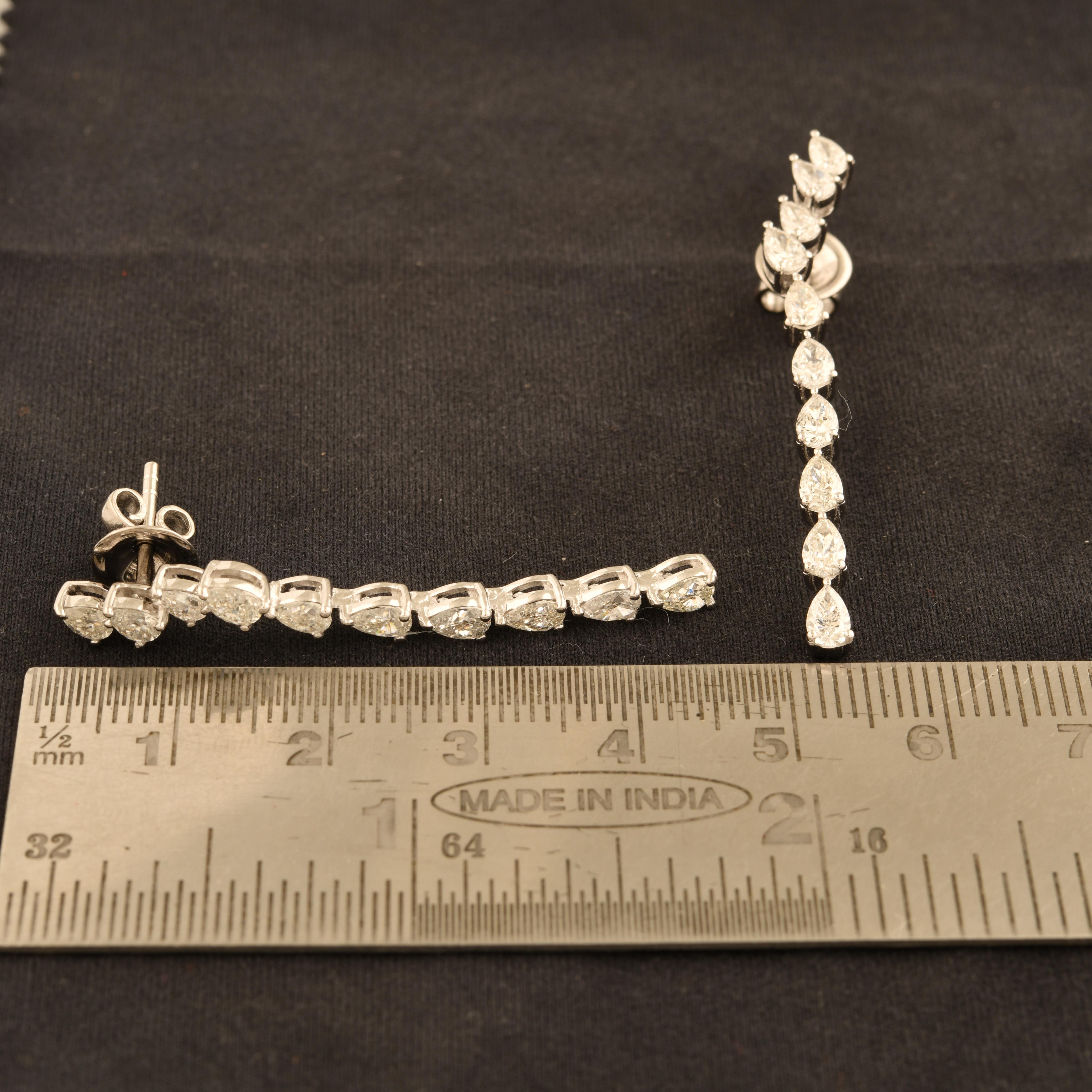 Pear Cut SI Clarity HI Color Pear Diamond Stick Earrings 18 Karat White Gold Fine Jewelry For Sale
