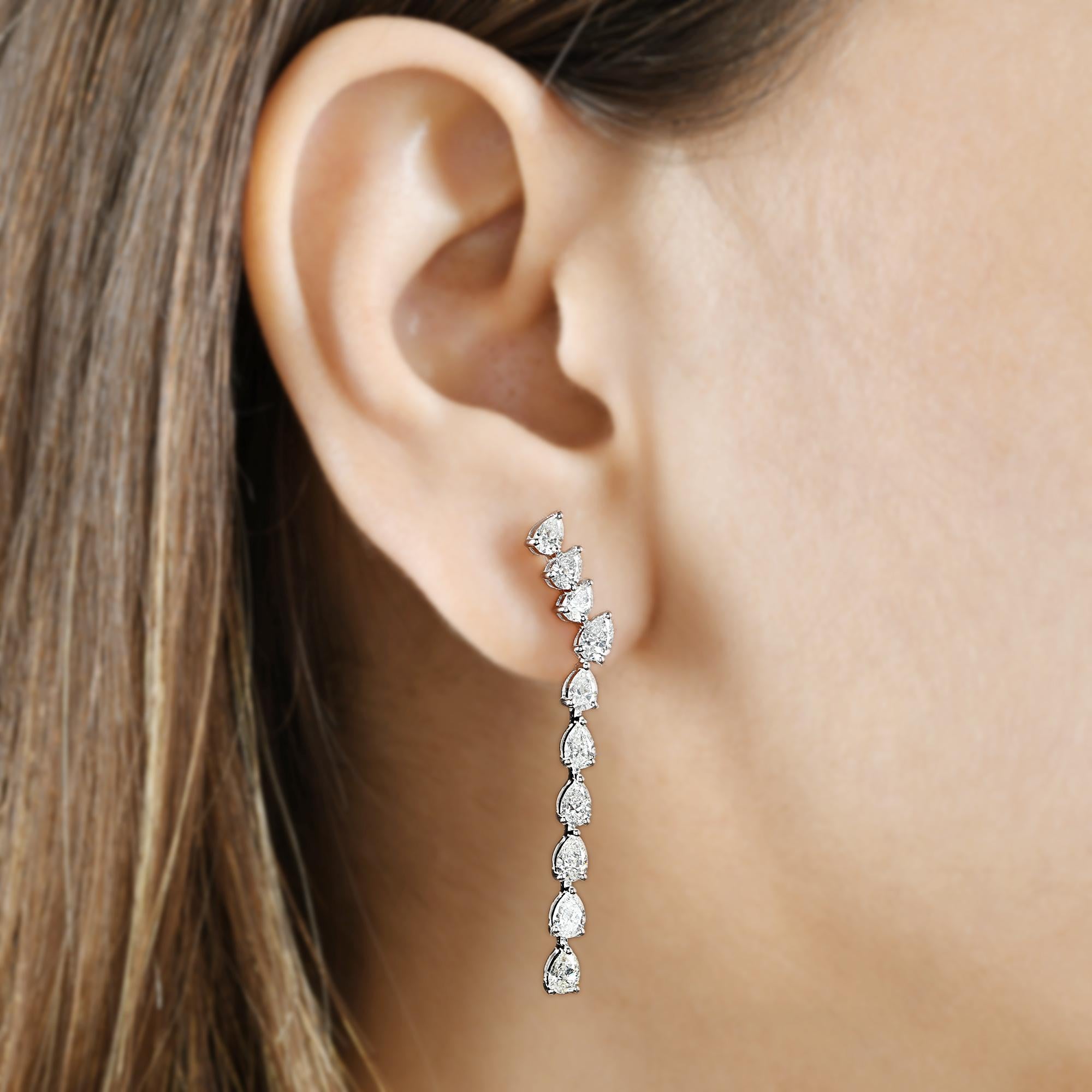 Women's SI Clarity HI Color Pear Diamond Stick Earrings 18 Karat White Gold Fine Jewelry For Sale