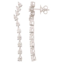 SI Clarity HI Color Pear Diamond Stick Earrings 18 Karat White Gold Fine Jewelry