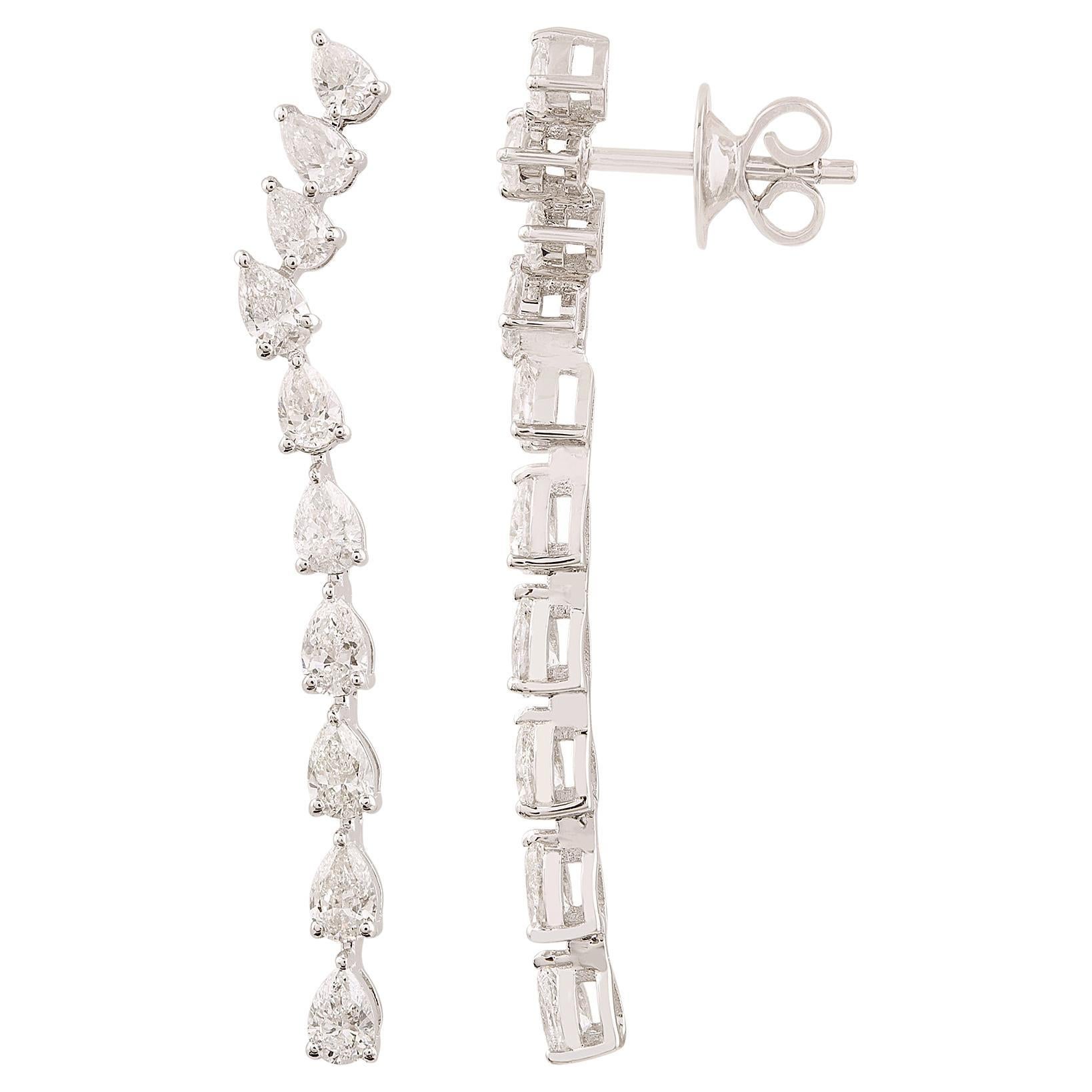 2.63 Carat SI Clarity HI Color Pear Diamond Stick Earrings 18 Karat White Gold