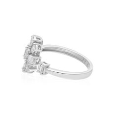 Natural Diamond Floral Open Ring, 1.10 Ct, Pear and Emerald Cut 14K White Gold