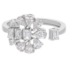 SI Clarity HI Color Pear & Emerald Cut Diamond Cuff Ring 14 Karat White Gold