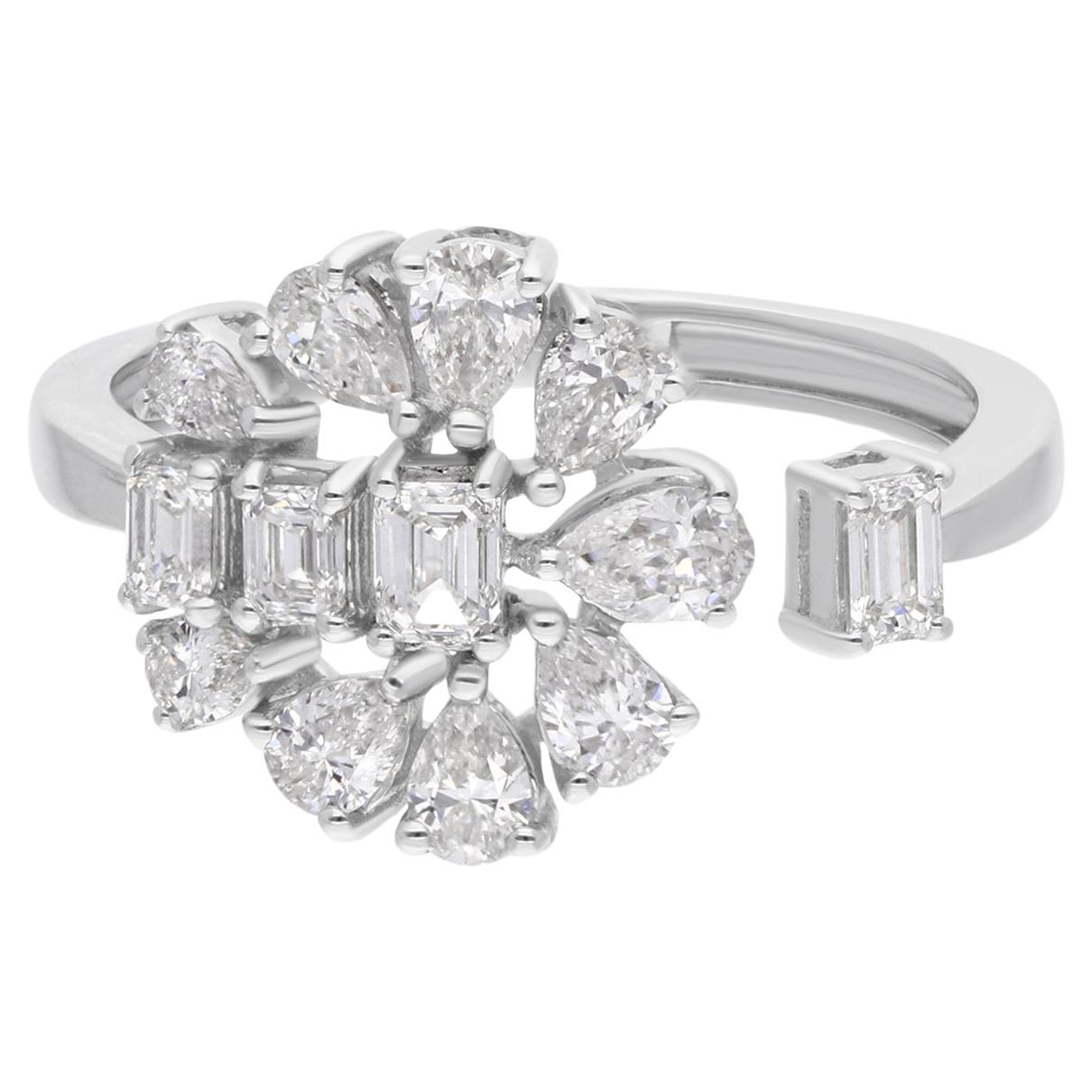 SI Claridad HI Color Pera y Esmeralda Anillo Puño Diamante Oro Blanco 18 Kilates en venta