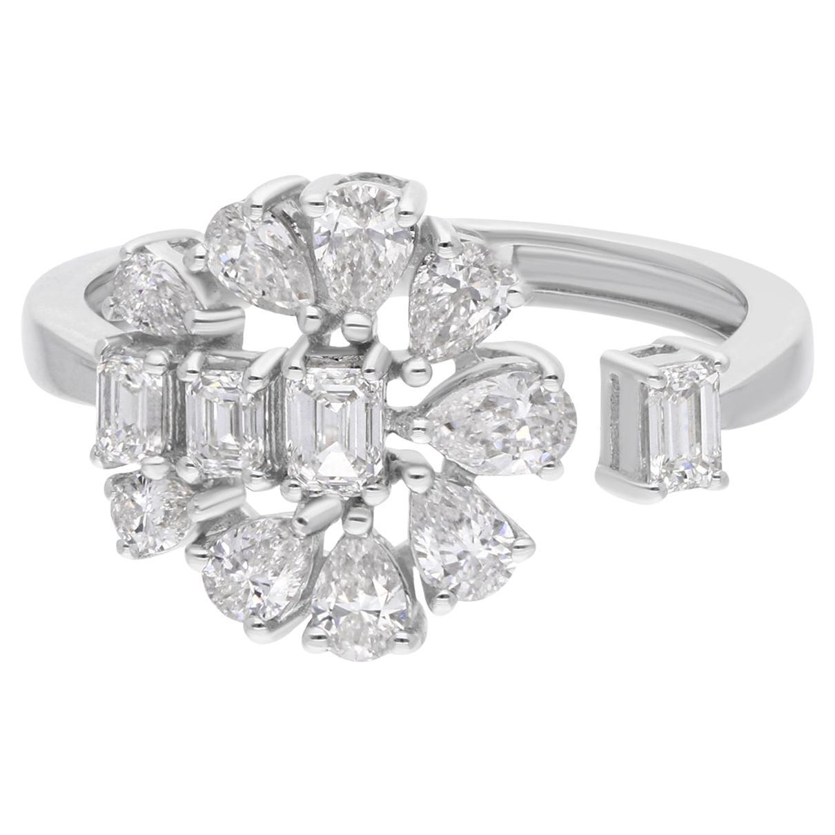 SI Reinheit HI Farbe Birnen- und Smaragdschliff Diamant-Manschettenring 18 Karat Weißgold