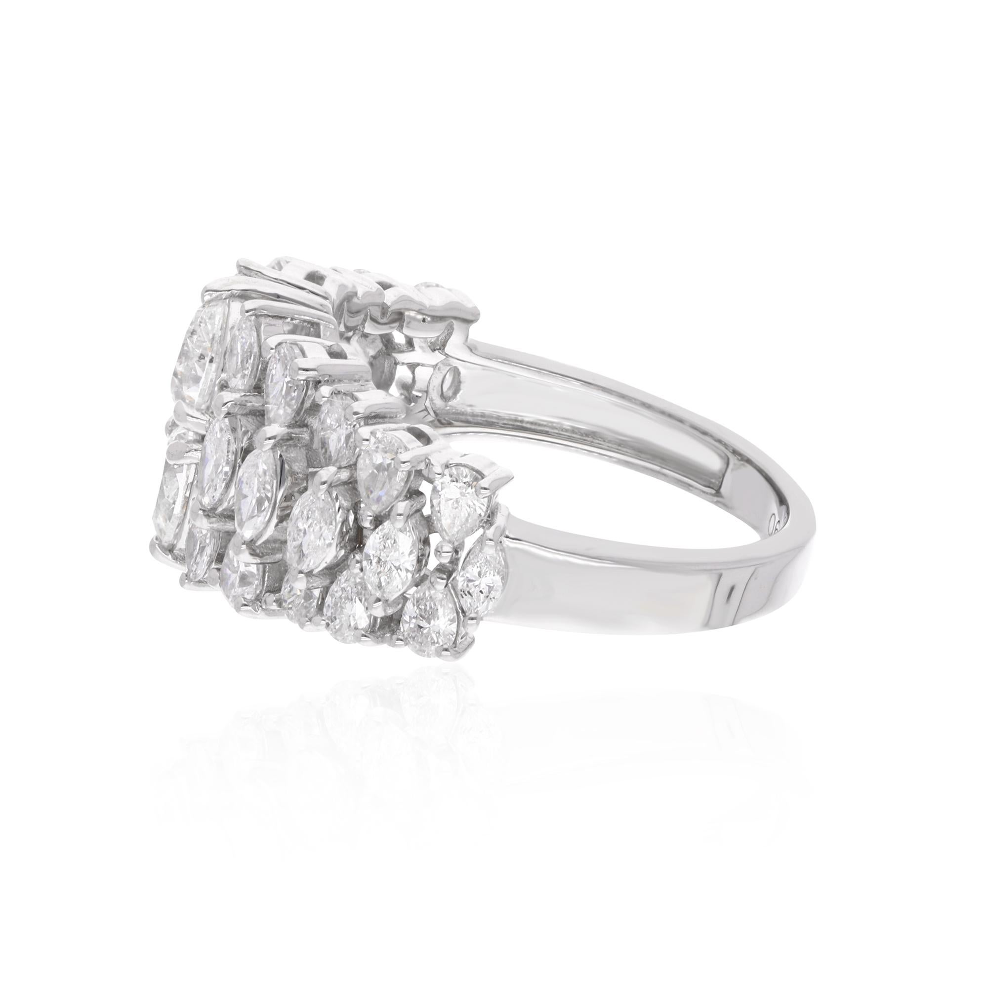 The graceful curvature of the dome ring gracefully hugs the finger, while the lustrous white gold setting provides a perfect backdrop for the radiant sparkle of the diamonds. Each diamond, with its SI clarity and H-I color grading, exhibits
