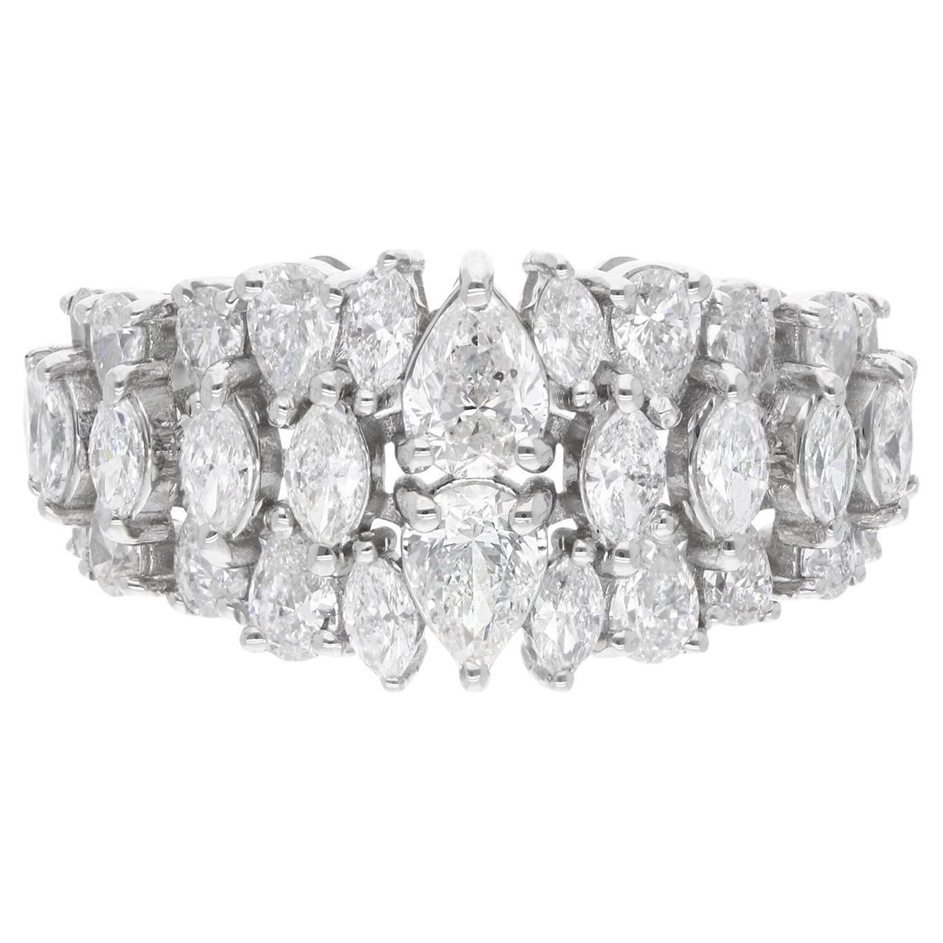 SI Reinheit HI Farbe Birne Marquise Diamant Dome Ring 14 Karat Weißgold Schmuck