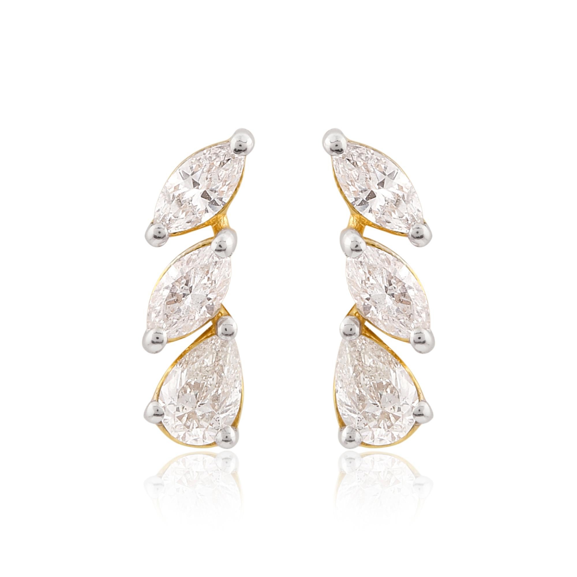Modern SI Clarity HI Color Pear & Marquise Diamond Earrings 18k Yellow Gold Jewelry For Sale