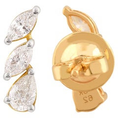 SI Clarity HI Color Pear & Marquise Diamond Earrings 18k Yellow Gold Jewelry