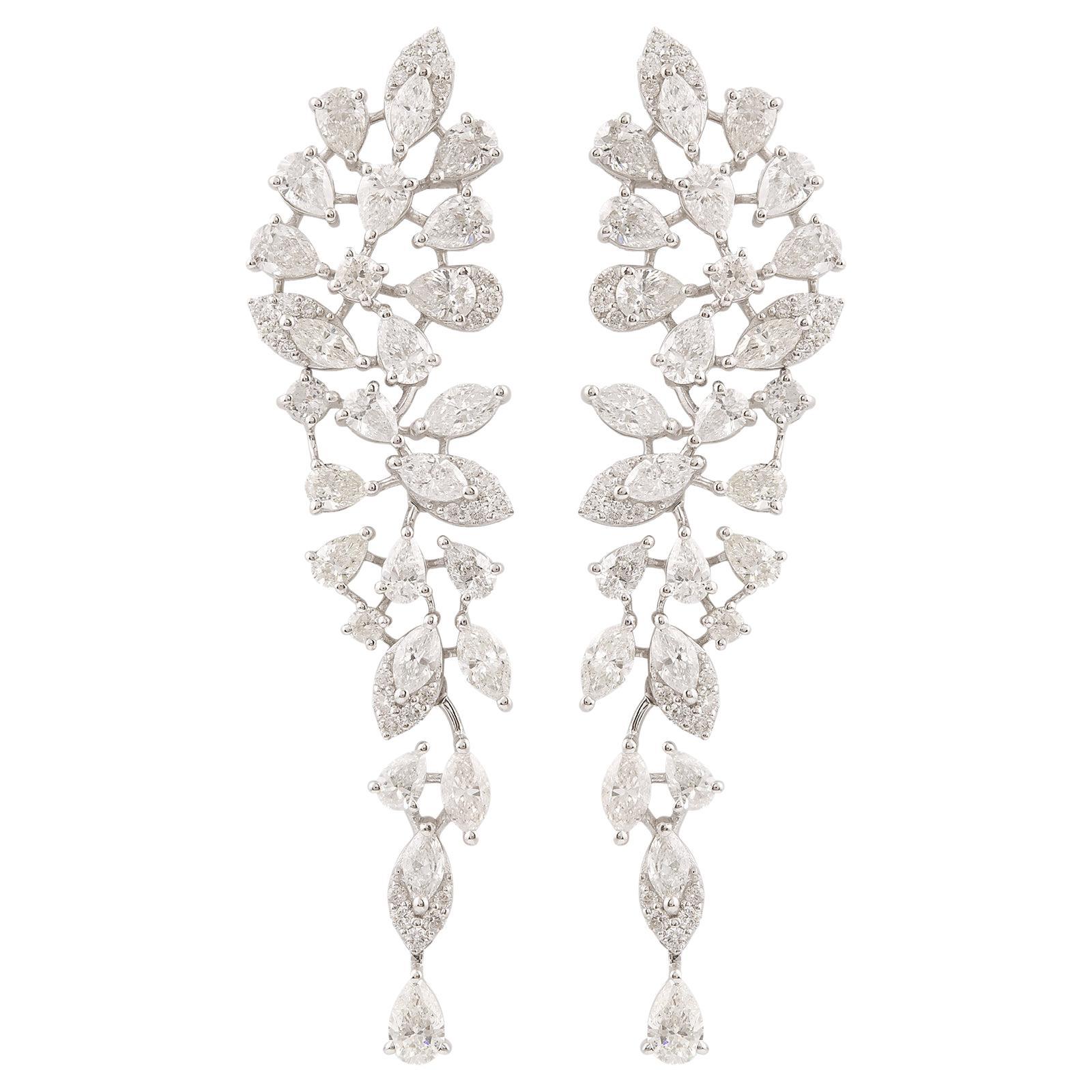 Real SI Clarity HI Color Pear Marquise Diamond Long Earrings 18 Karat White Gold For Sale