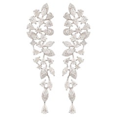 Real SI Clarity HI Color Pear Marquise Diamond Long Earrings 18 Karat White Gold