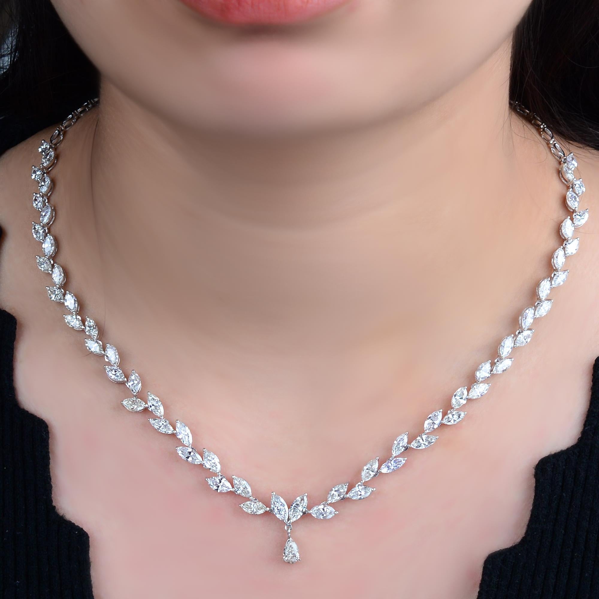 Modern SI Clarity HI Color Pear & Marquise Diamond Necklace 14k White Gold Fine Jewelry For Sale