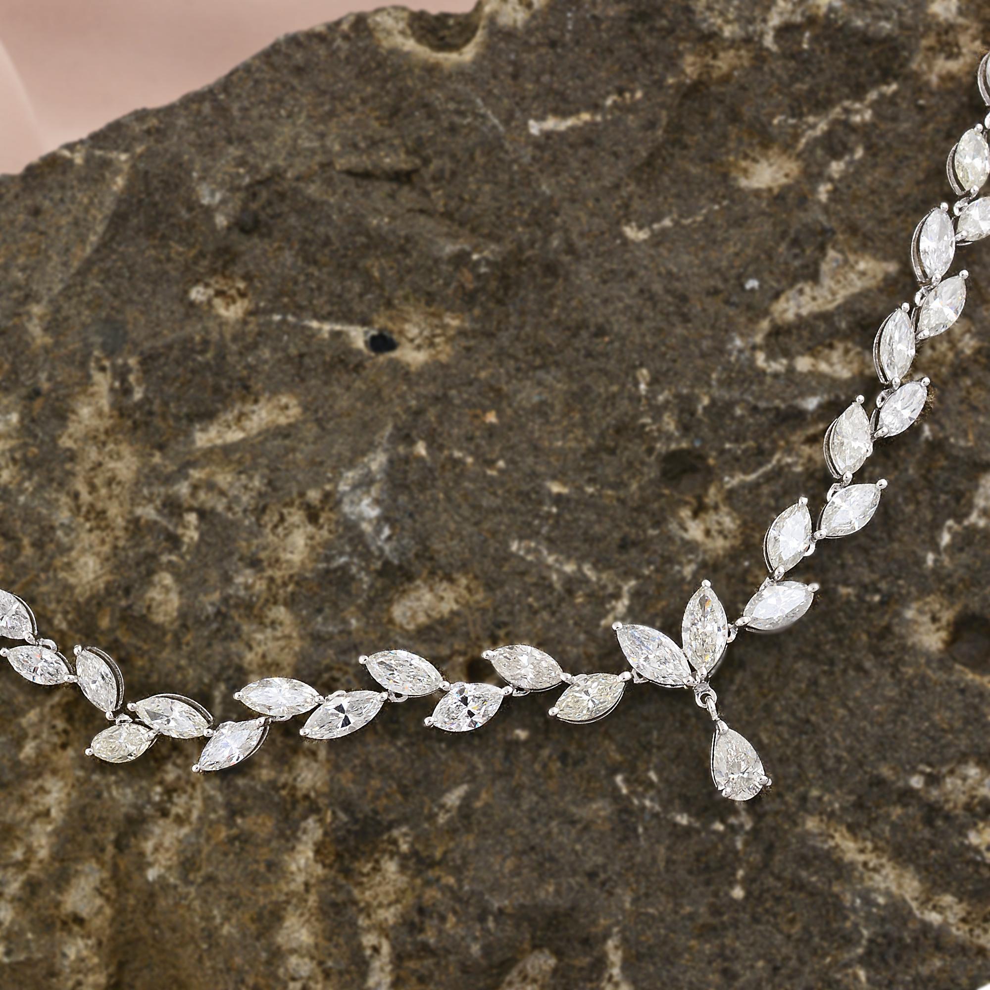 Modern 14.40 Carat SI Clarity HI Color Pear & Marquise Diamond Necklace 18k White Gold For Sale