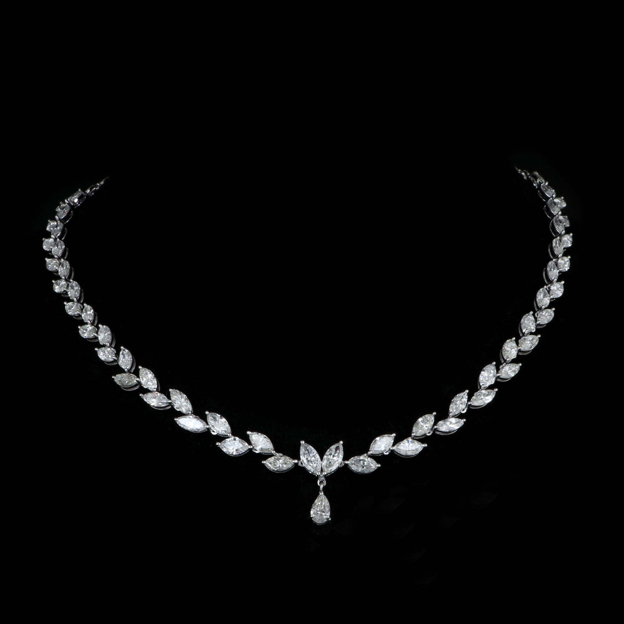 Pear Cut SI Clarity HI Color Pear & Marquise Diamond Necklace 18k White Gold Fine Jewelry For Sale
