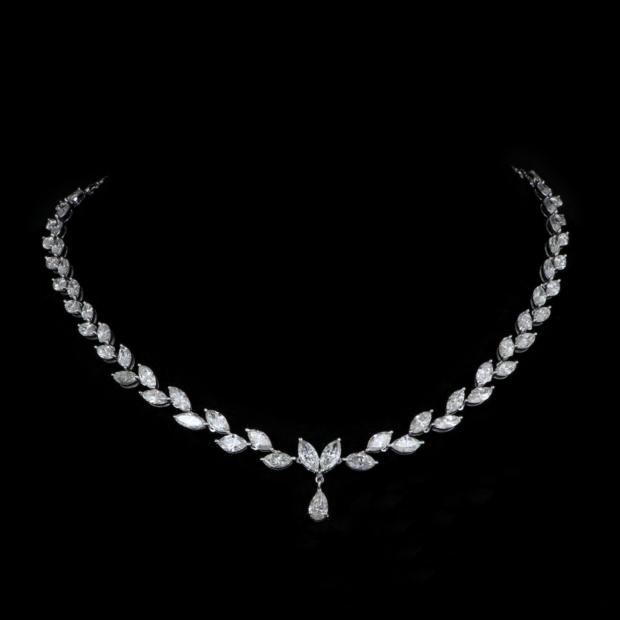 14.40 Carat SI Clarity HI Color Pear & Marquise Diamond Necklace 18k White Gold In New Condition For Sale In Diera, Dubai