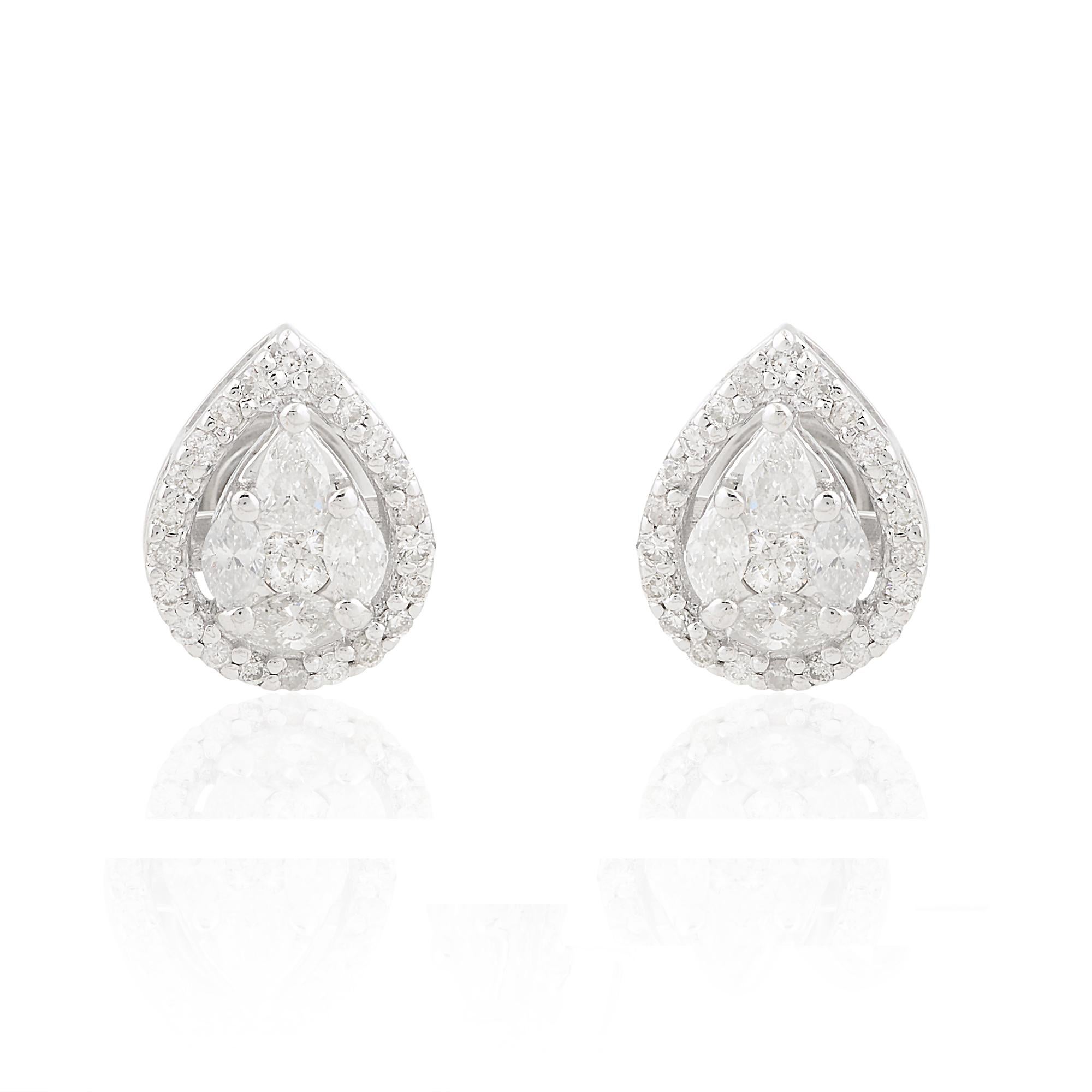 Indulge in the timeless elegance of these stunning pear-shaped diamond stud earrings, crafted with exquisite attention to detail and unparalleled finesse. Each earring features a magnificent pear or marquise-cut diamond, meticulously selected for