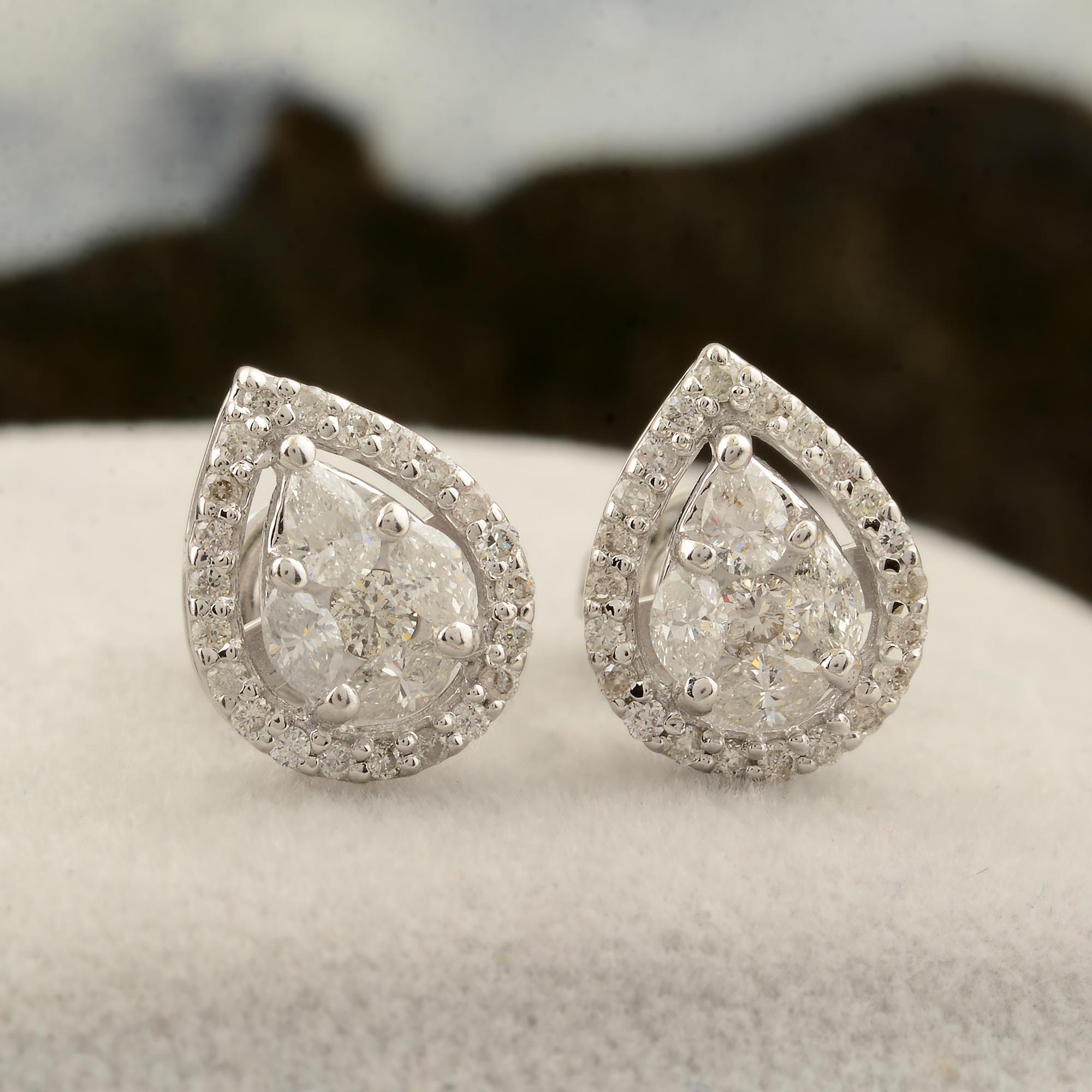 Modern SI Clarity HI Color Pear Marquise Diamond Pear Stud Fine Earrings 10 Karat Gold For Sale