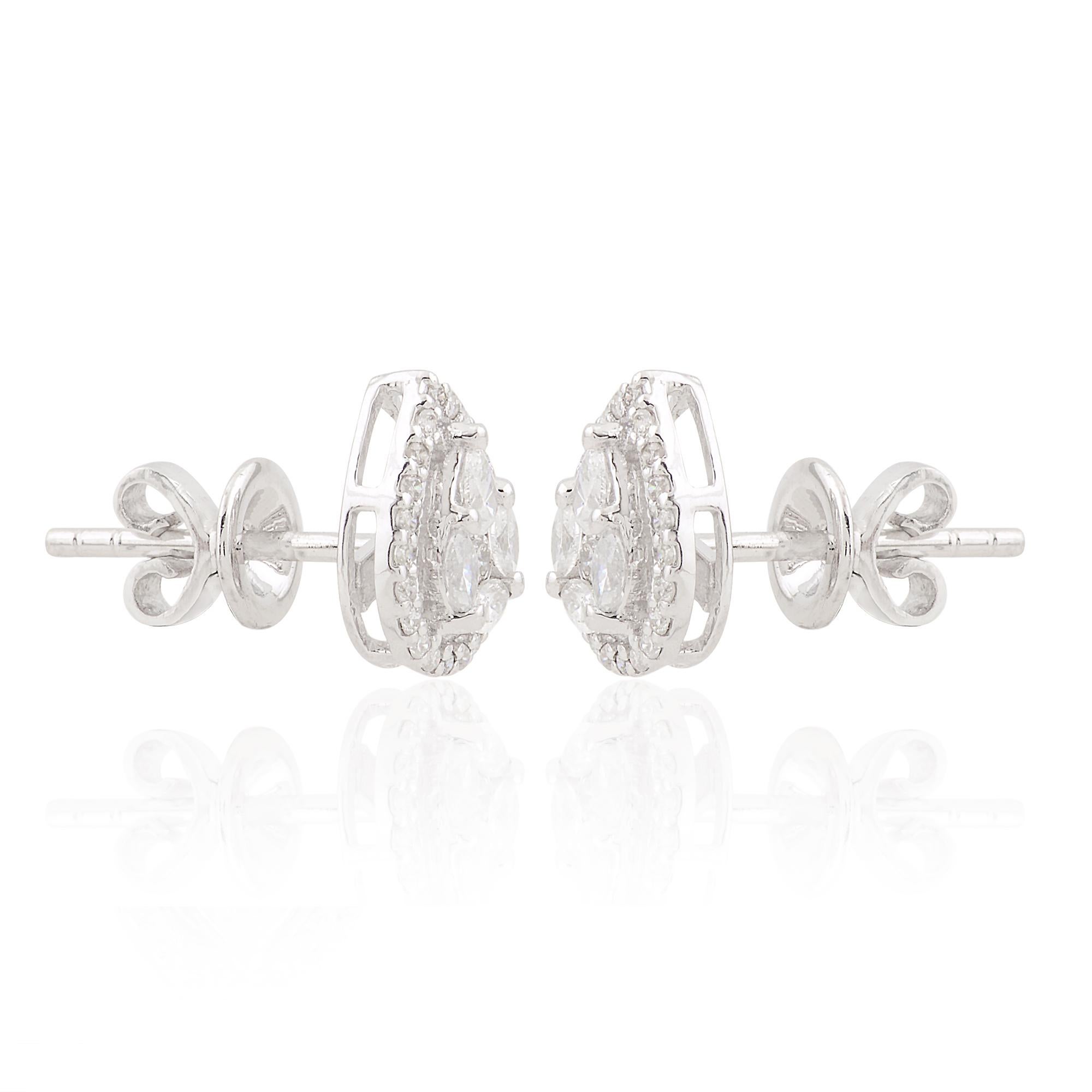 Women's SI Clarity HI Color Pear Marquise Diamond Pear Stud Fine Earrings 10 Karat Gold For Sale