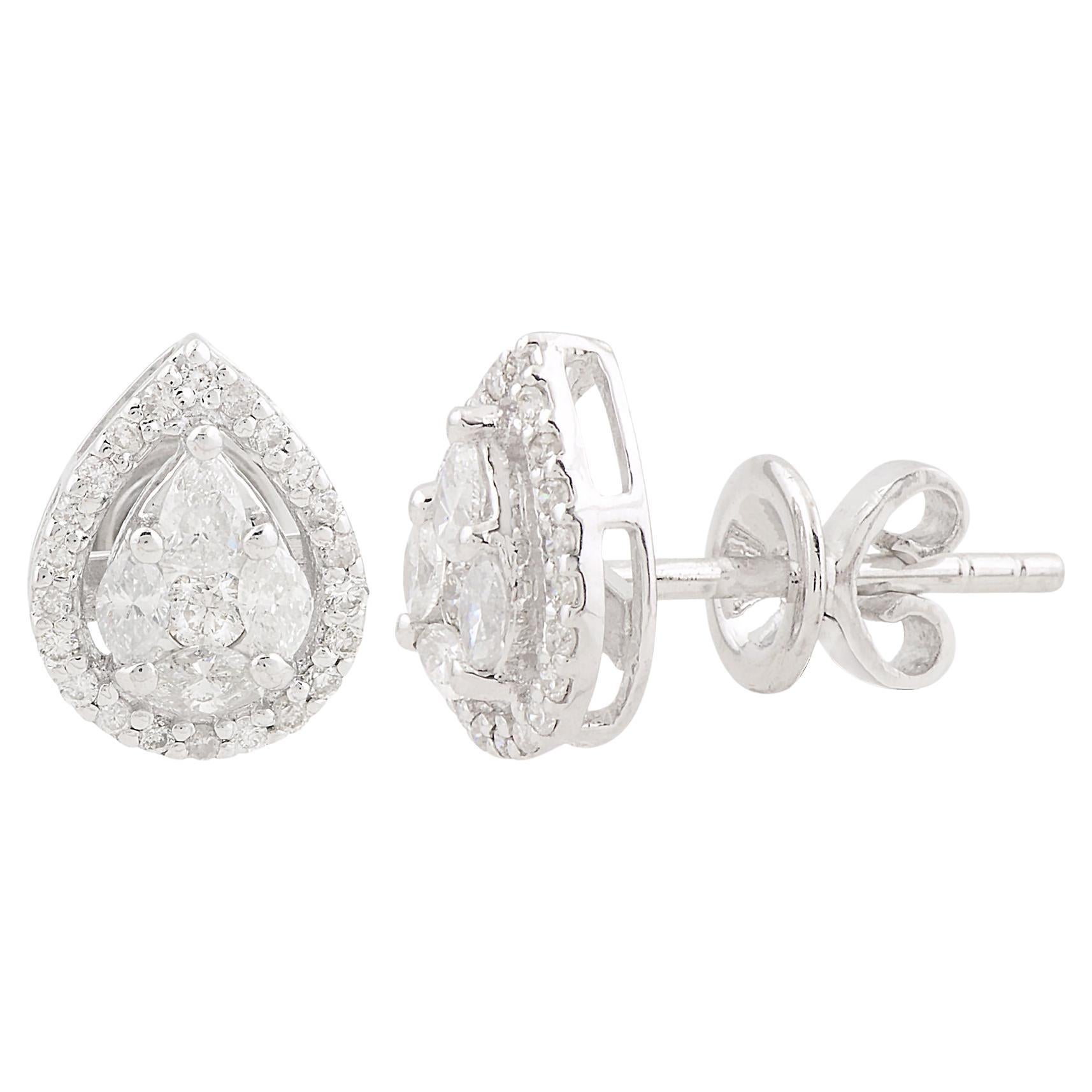 SI Clarity HI Color Pear Marquise Diamond Pear Stud Fine Earrings 10 Karat Gold