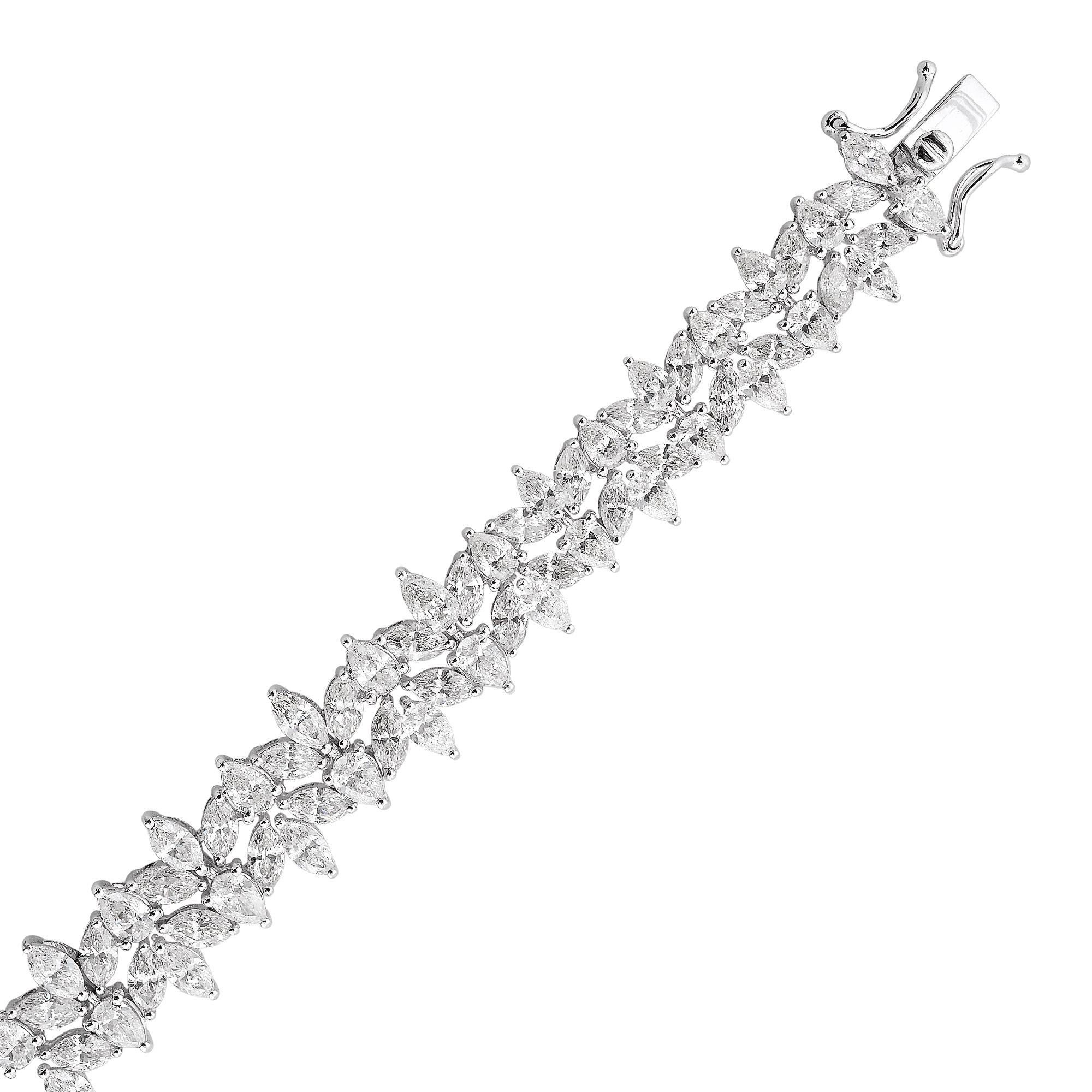 Taille mixte Bracelet tennis en or blanc 14 carats avec diamants taille poire marquise SI Clarity HI Couleur en vente
