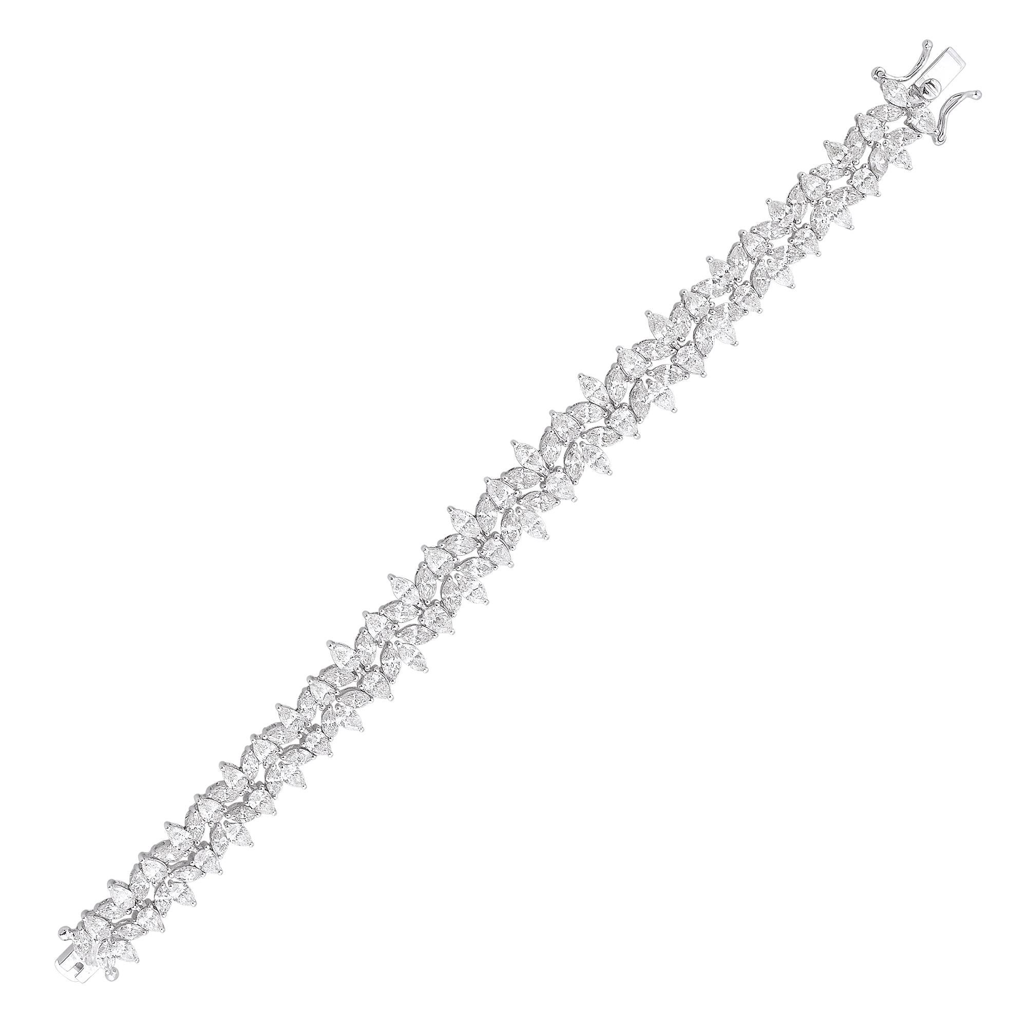 Bracelet tennis en or blanc 14 carats avec diamants taille poire marquise SI Clarity HI Couleur Neuf - En vente à Diera, Dubai
