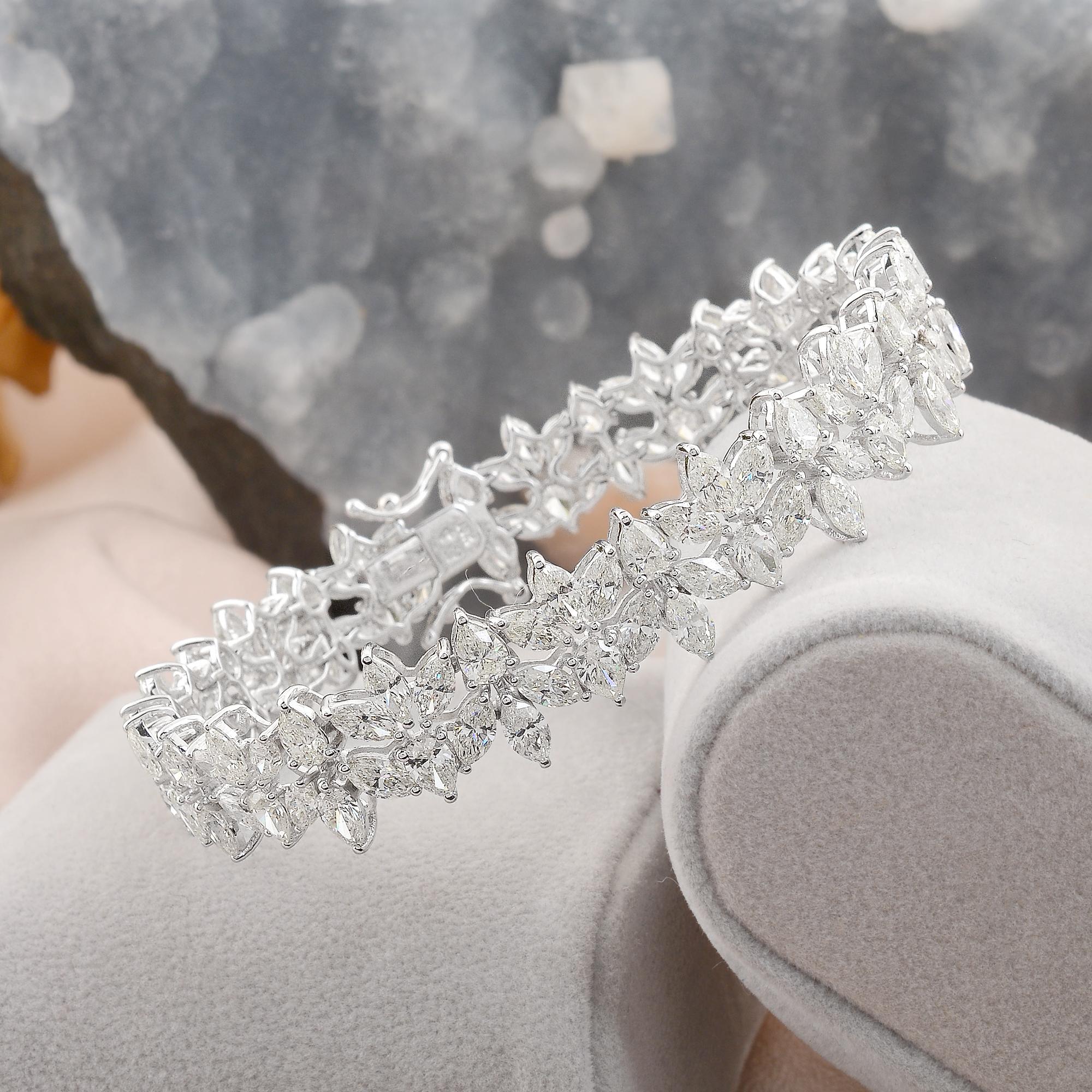 SI Reinheit HI Farbe Birnen-Marquise-Diamant-Tennisarmband 18 Karat Weißgold Damen im Angebot