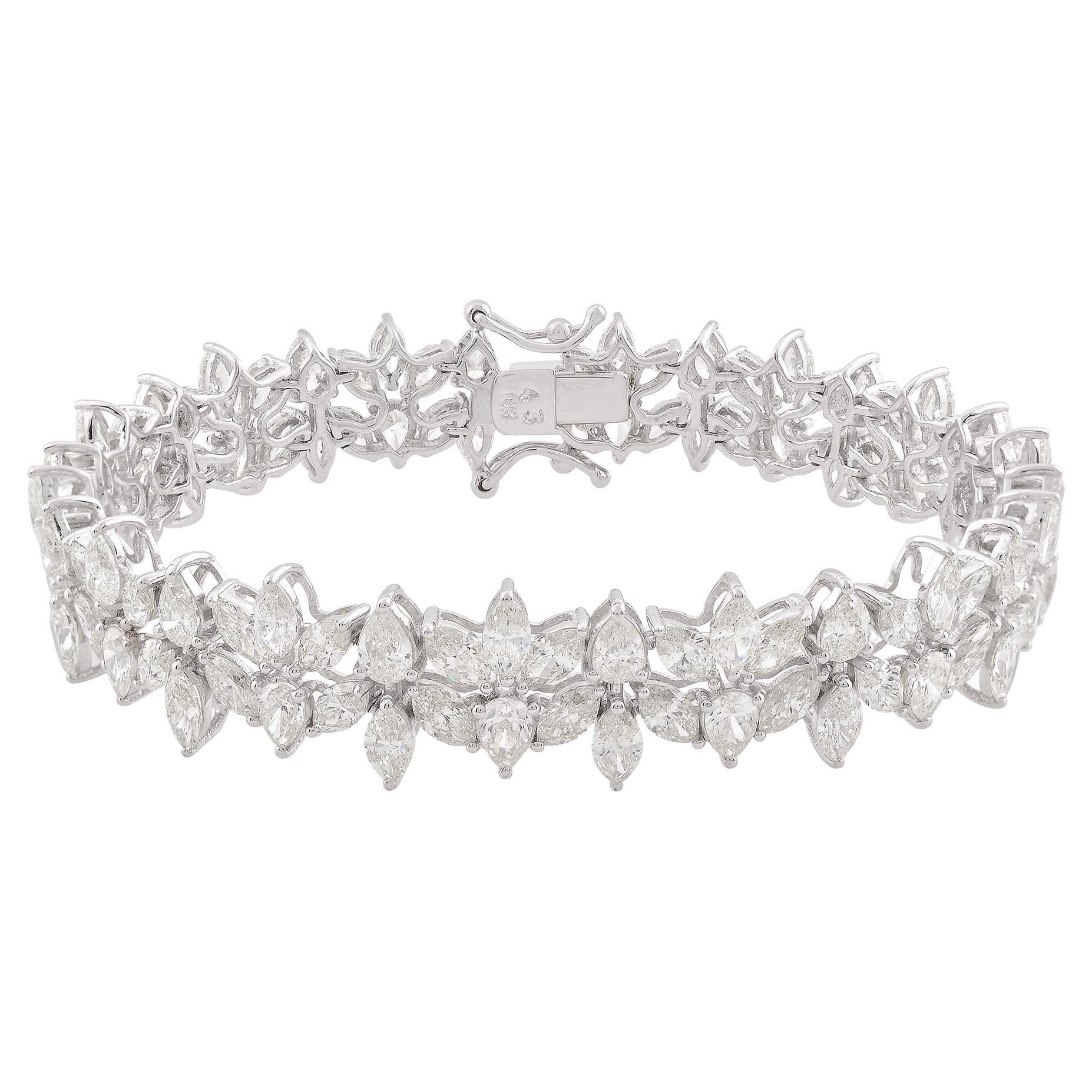 Bracelet tennis en or blanc 18 carats avec diamants taille poire marquise SI Clarity HI