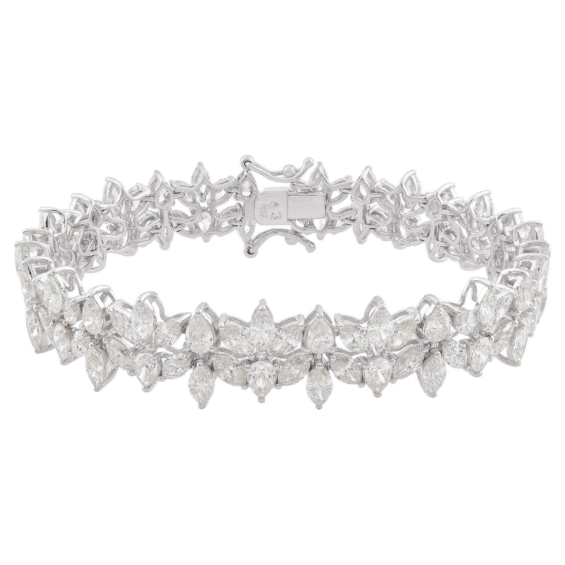 SI Clarity HI Color Pear Marquise Diamond Tennis Bracelet 18 Karat White Gold