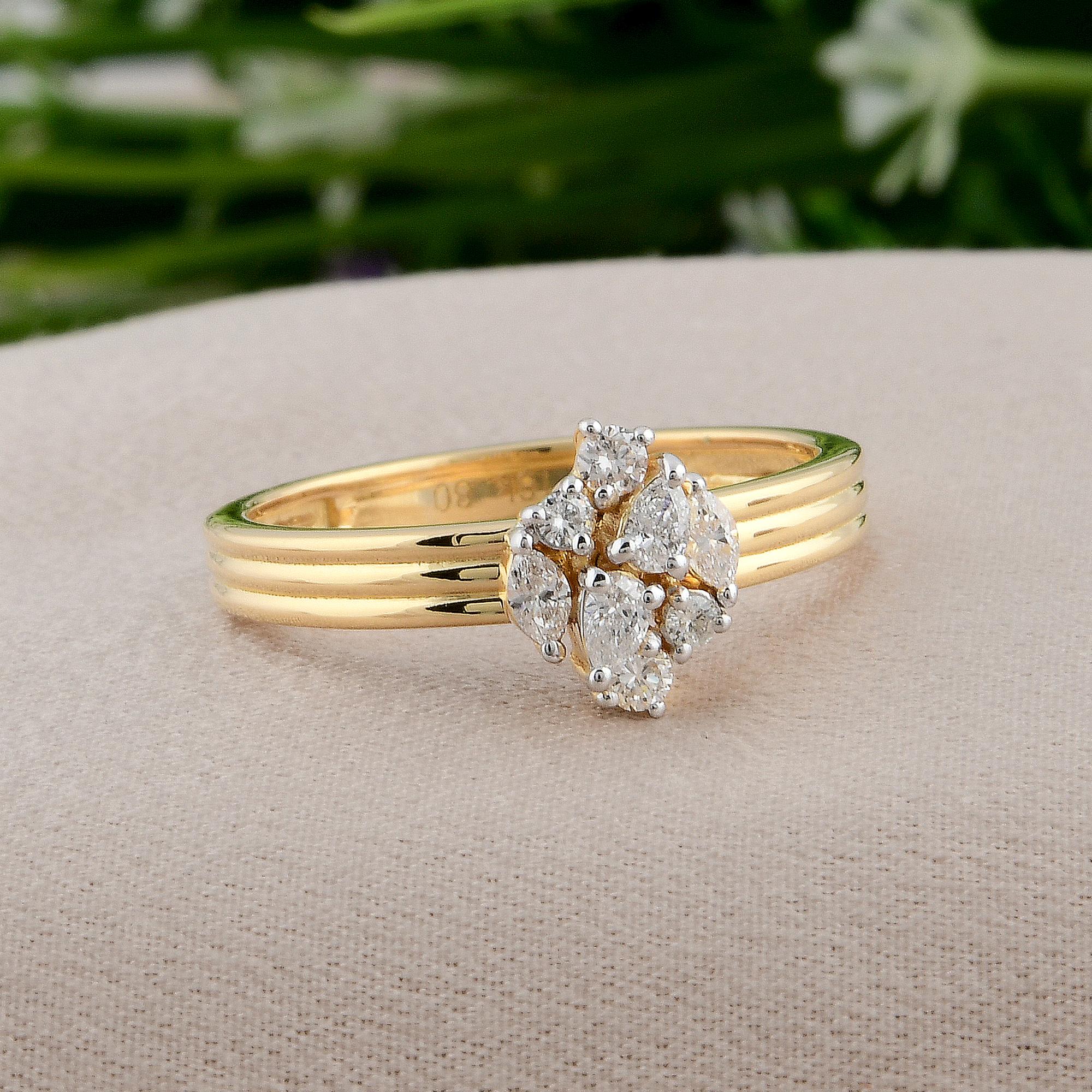 Modern SI Clarity HI Color Pear Marquise Round Diamond Band Ring 18 Karat Yellow Gold For Sale