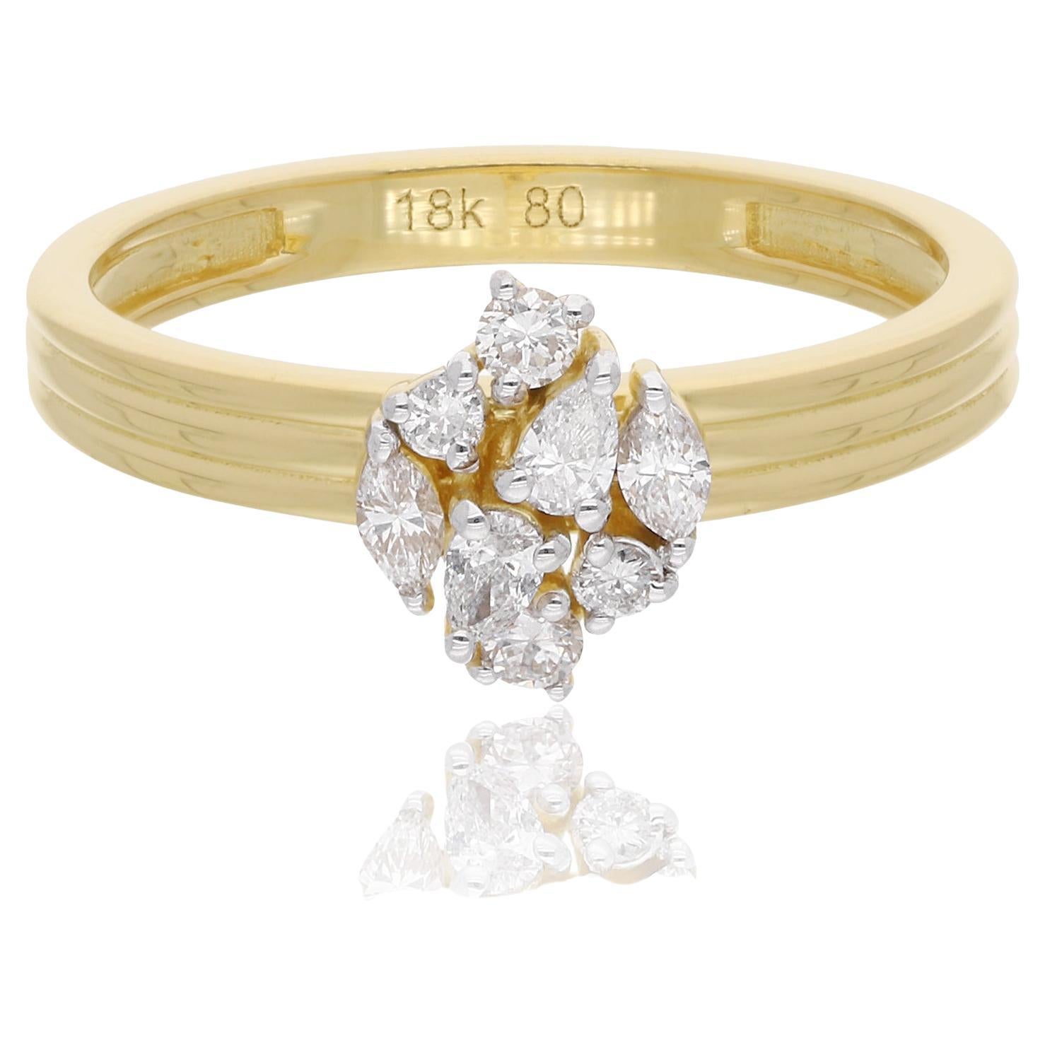 SI Clarity HI Color Pear Marquise Round Diamond Band Ring 18 Karat Yellow Gold For Sale