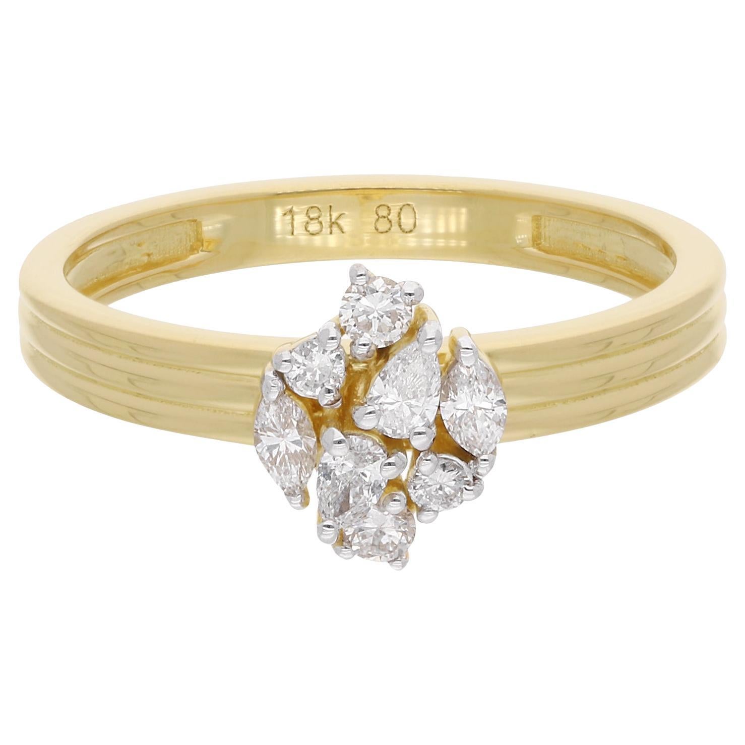 SI Clarity HI Color Pear Marquise Round Diamond Band Ring Oro giallo 18 carati in vendita