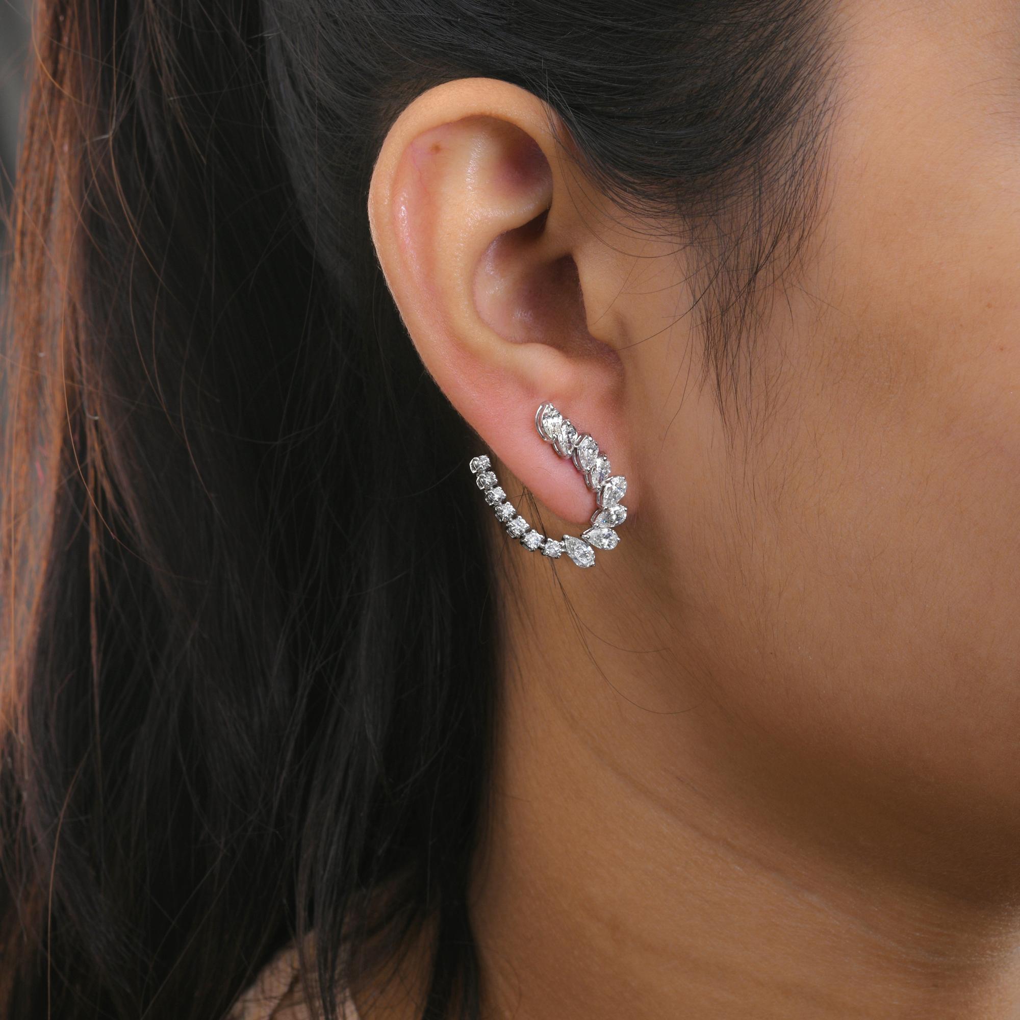 SI Clarity HI Color Pear Marquise Round Diamond Earrings 14 Karat White Gold In New Condition For Sale In Diera, Dubai