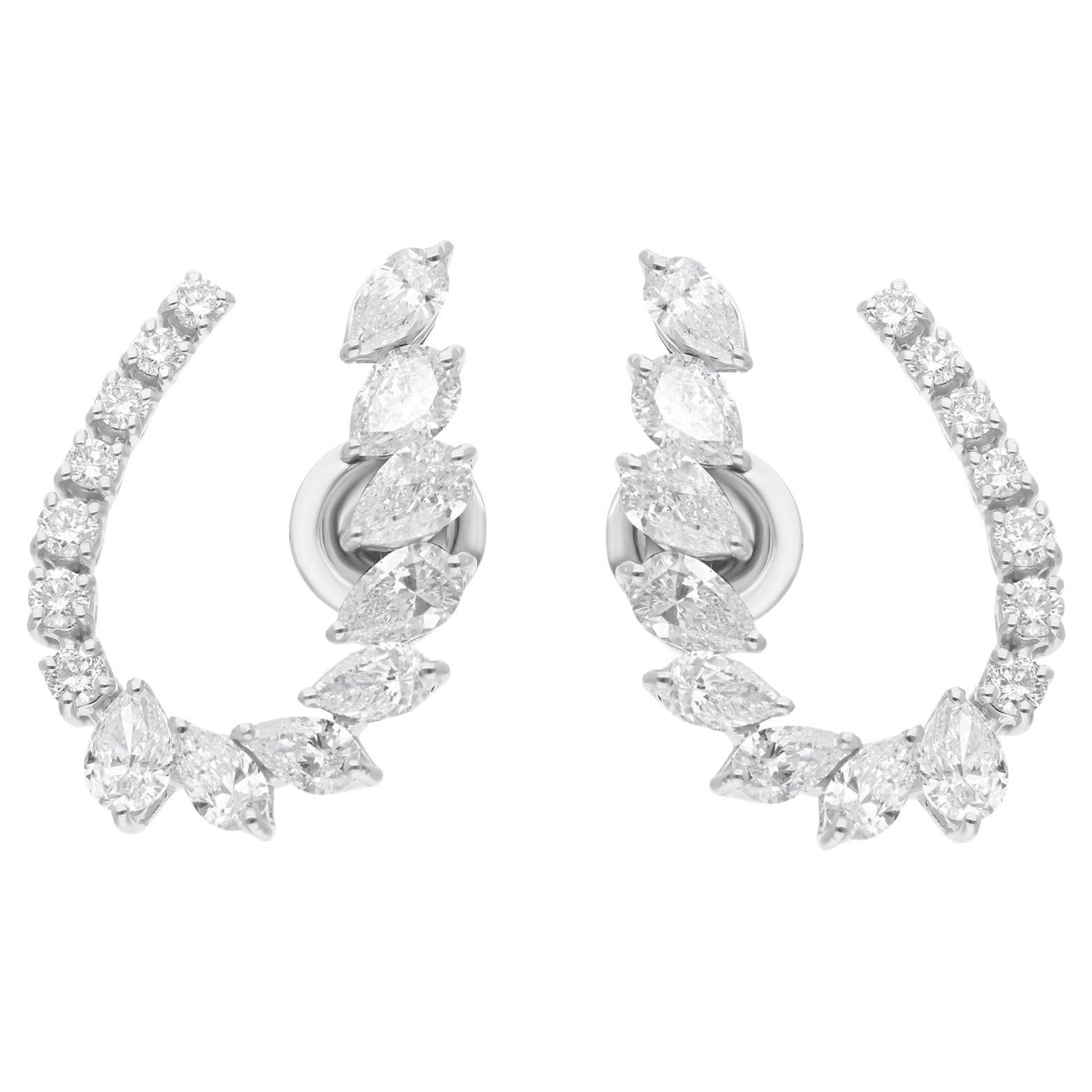 SI Clarity HI Color Pear Marquise Round Diamond Earrings 18 Karat White Gold