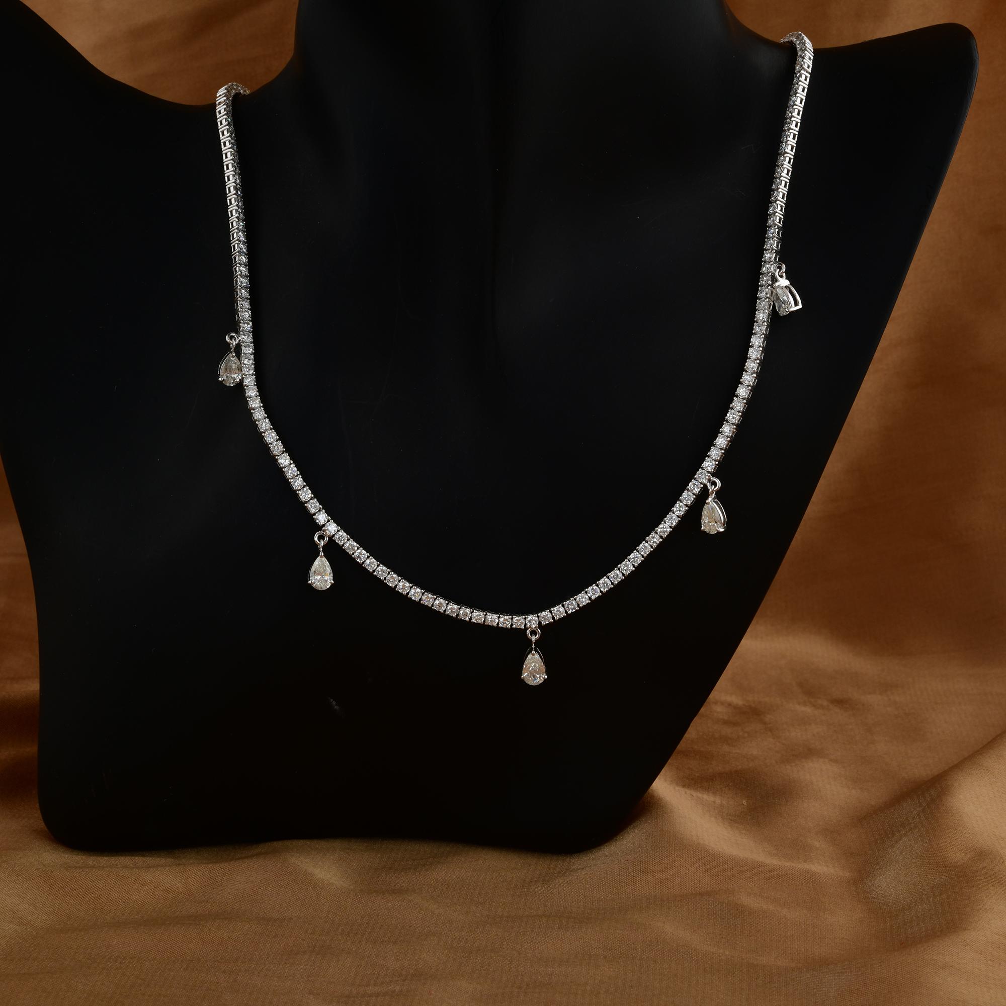 Modern SI Clarity HI Color Pear Round Diamond Chain Necklace 14 K White Gold Jewelry For Sale