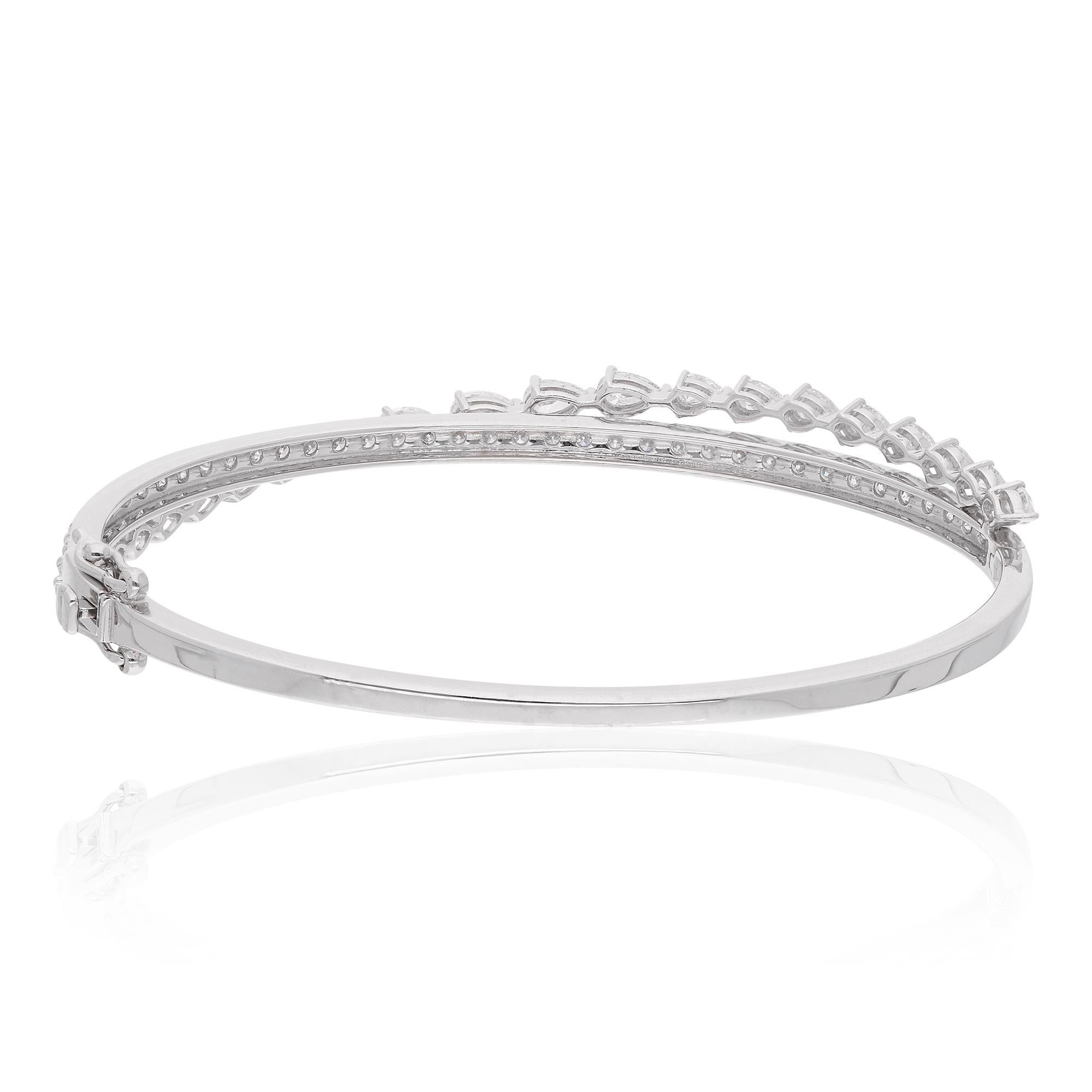 Modern SI Clarity HI Color Pear Round Diamond Cuff Bangle Bracelet 18 Karat White Gold For Sale