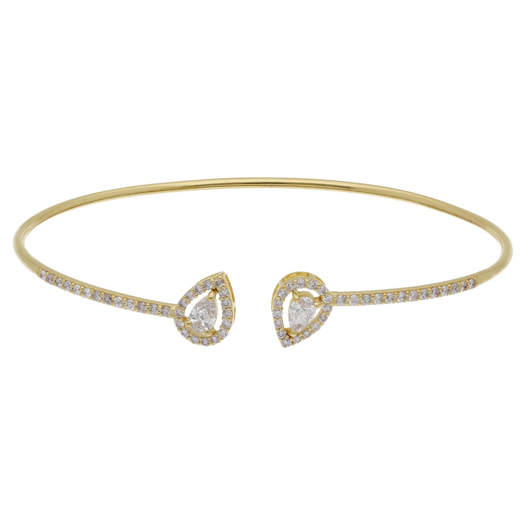 0.4 Ct SI/HI Solitaire Diamond Cuff Bangle Bracelet 18 Karat Yellow