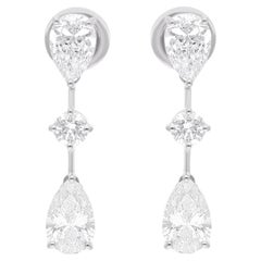 SI Clarity HI Color Pear & Round Diamond Dangle Earrings 18 Karat White Gold