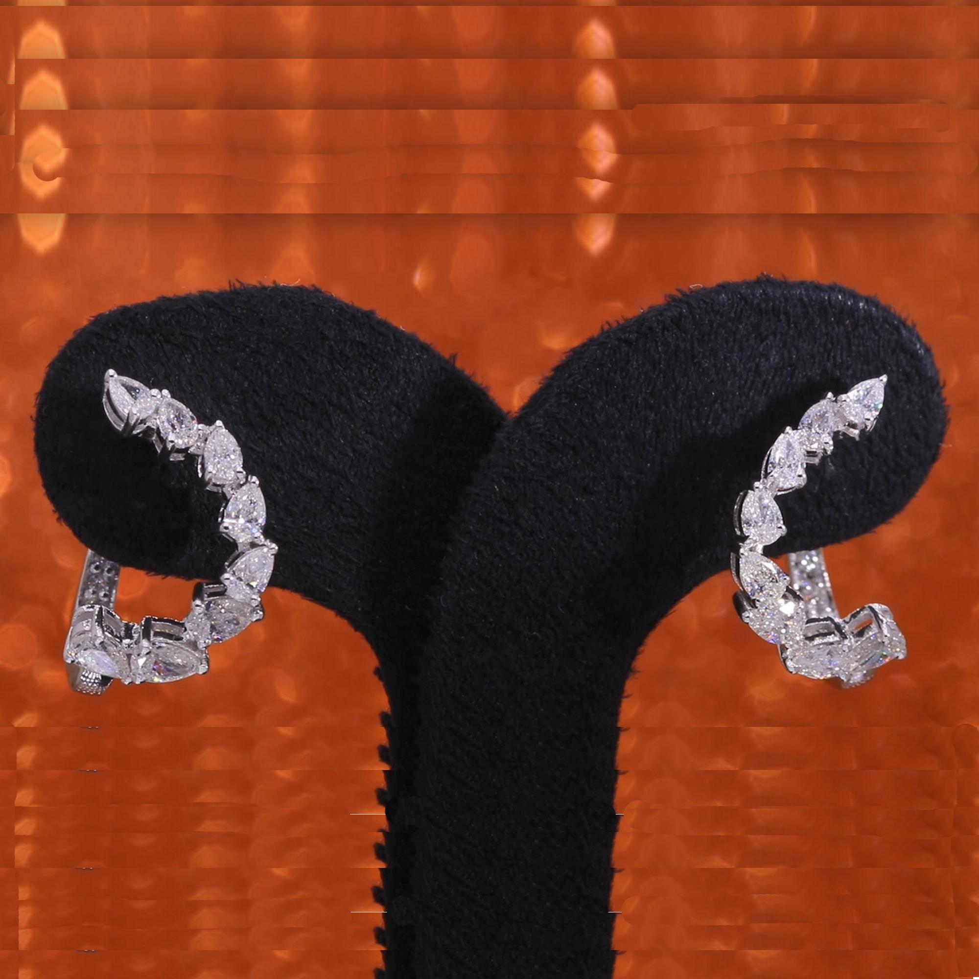 Modern SI Clarity HI Color Pear & Round Diamond Earrings 14 Karat White Gold Jewelry For Sale