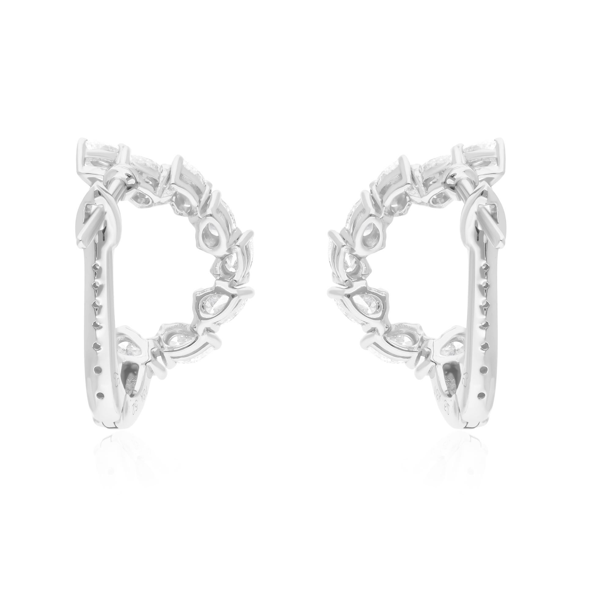 Pear Cut SI Clarity HI Color Pear & Round Diamond Earrings 14 Karat White Gold Jewelry For Sale