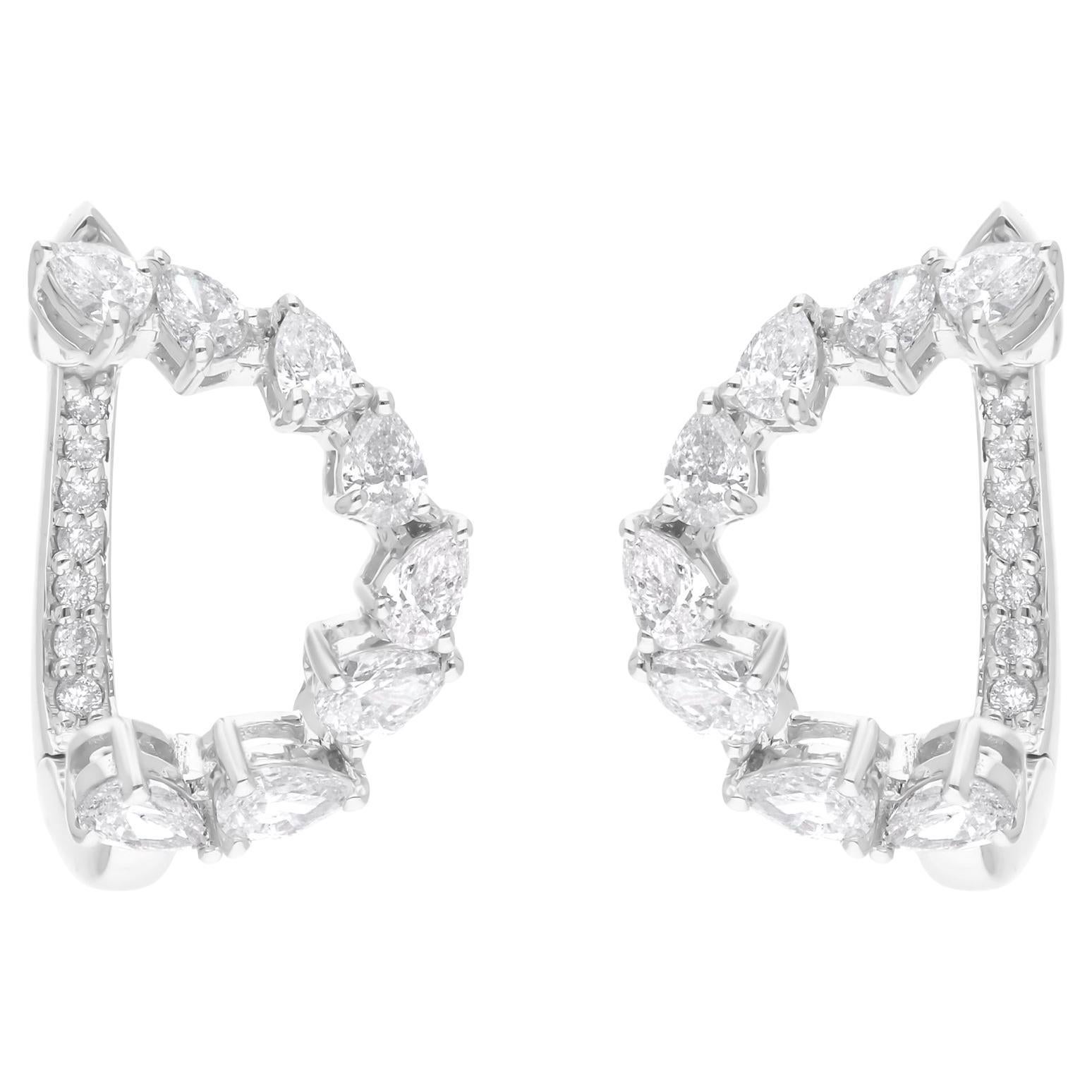 Purezza SI Colore HI Orecchini con diamanti tondi e pera Gioielli in oro bianco 14 carati