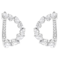 SI Clarity HI Color Pear & Round Diamond Earrings 18 Karat White Gold Jewelry