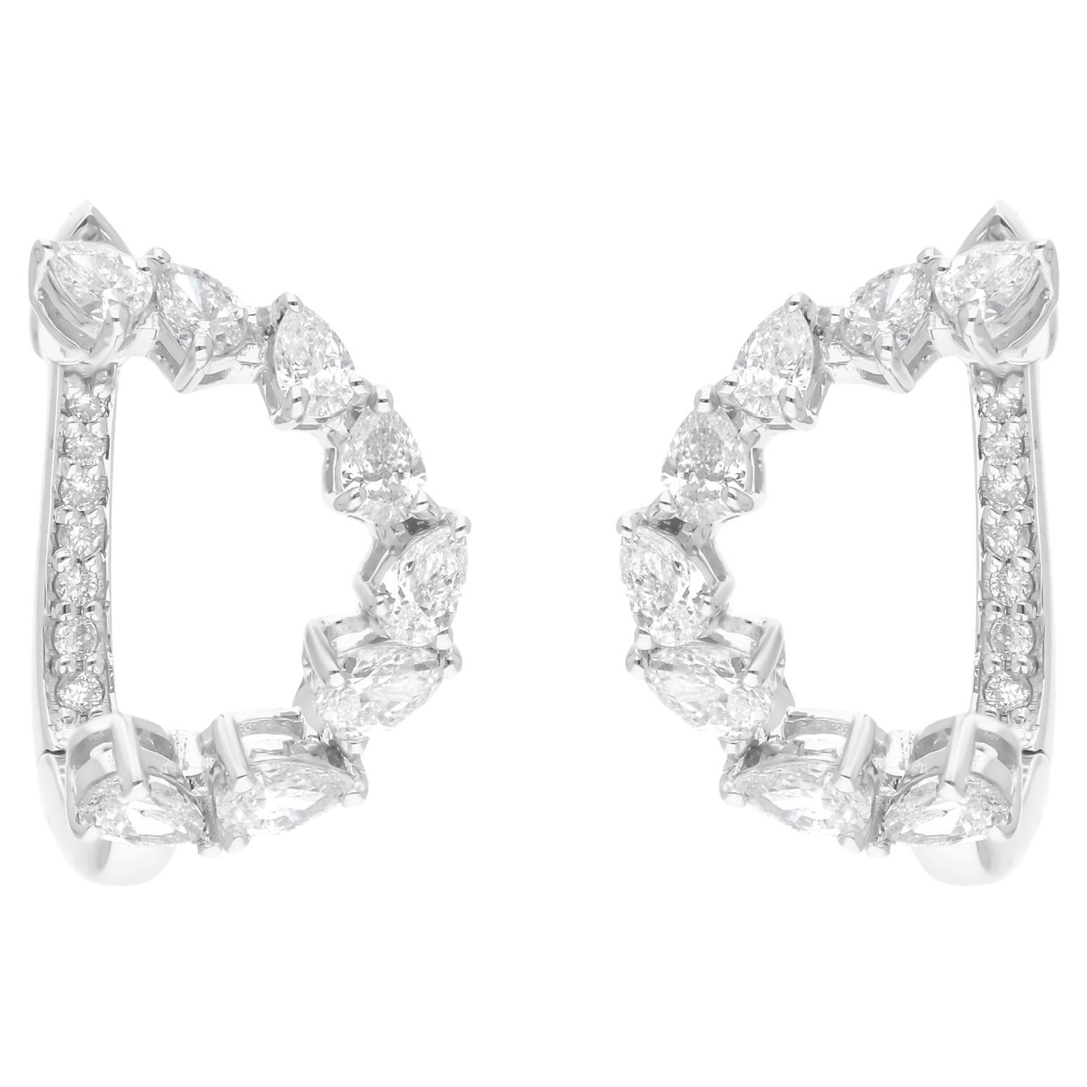 SI Clarity HI Color Pear & Round Diamond Earrings 18 Karat White Gold Jewelry