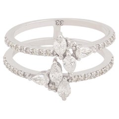 SI Clarity HI Color Pear Round Diamond Fine Double Band Ring 18 Karat White Gold