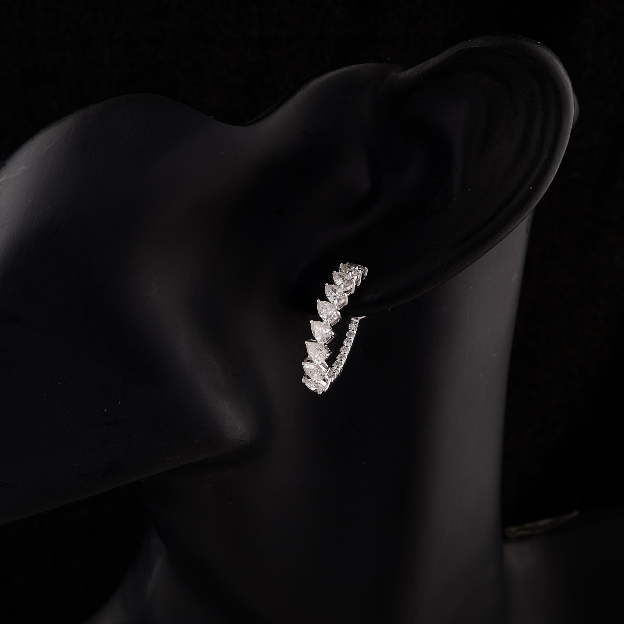 Modern SI Clarity HI Color Pear & Round Diamond Fine Hoop Earrings 14 Karat White Gold For Sale