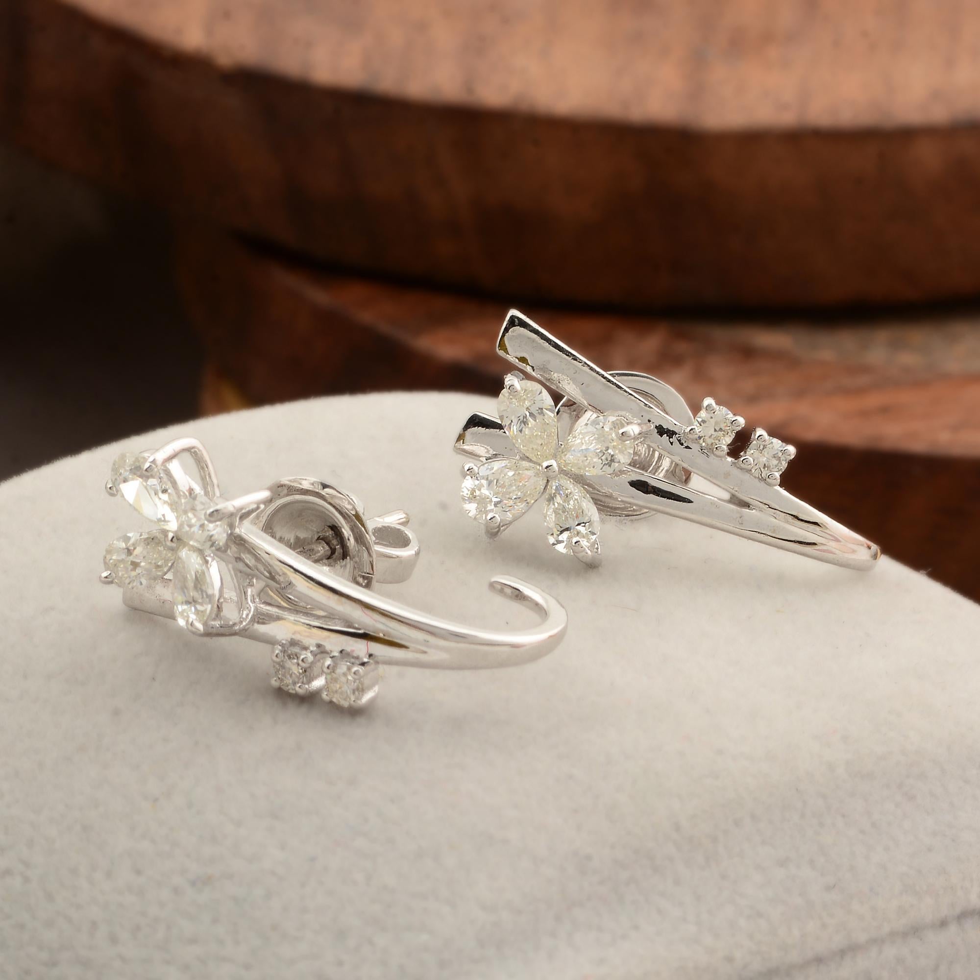 Modern SI Clarity HI Color Pear & Round Diamond Flower Earrings 18k White Gold Jewelry For Sale