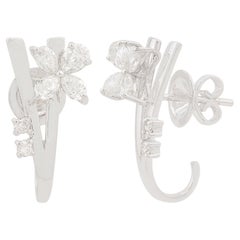 Boucles d'oreilles fleur en or blanc 18 carats avec diamants ronds et poire de couleur SI Clarity HI
