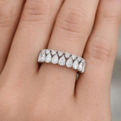 SI Clarity HI Color Pear Round Diamond Half Band Fine Ring 14 Karat White Gold