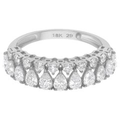 SI Clarity HI Color Pear Round Diamond Half Band Fine Ring 14 Karat White Gold