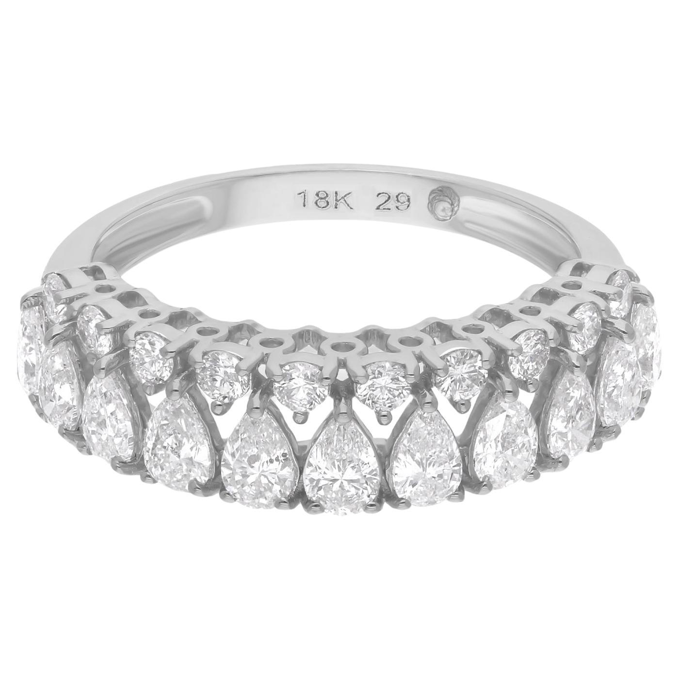 Bague fine à demi-anneau en or blanc 18 carats avec diamants ronds taille poire de pureté SI de couleur HI